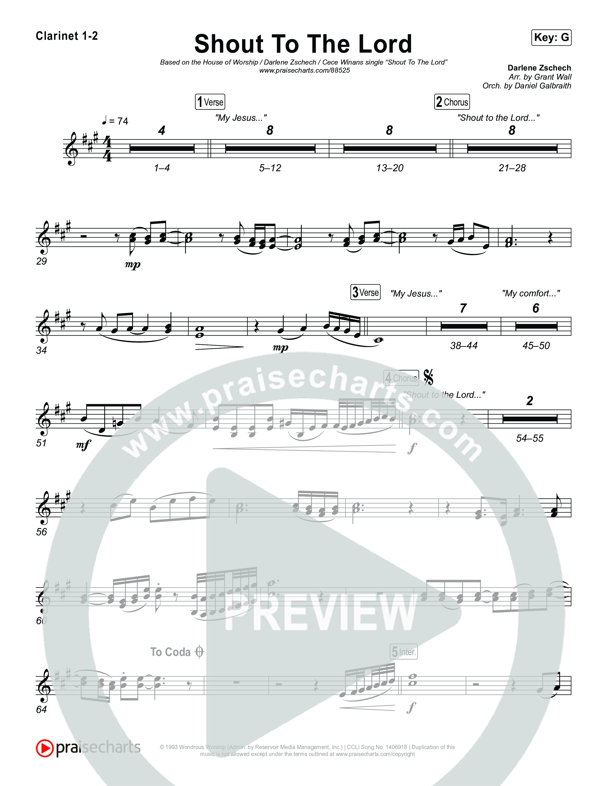 Shout To The Lord Clarinet 1/2 (House Of Worship / Darlene Zschech / CeCe Winans)