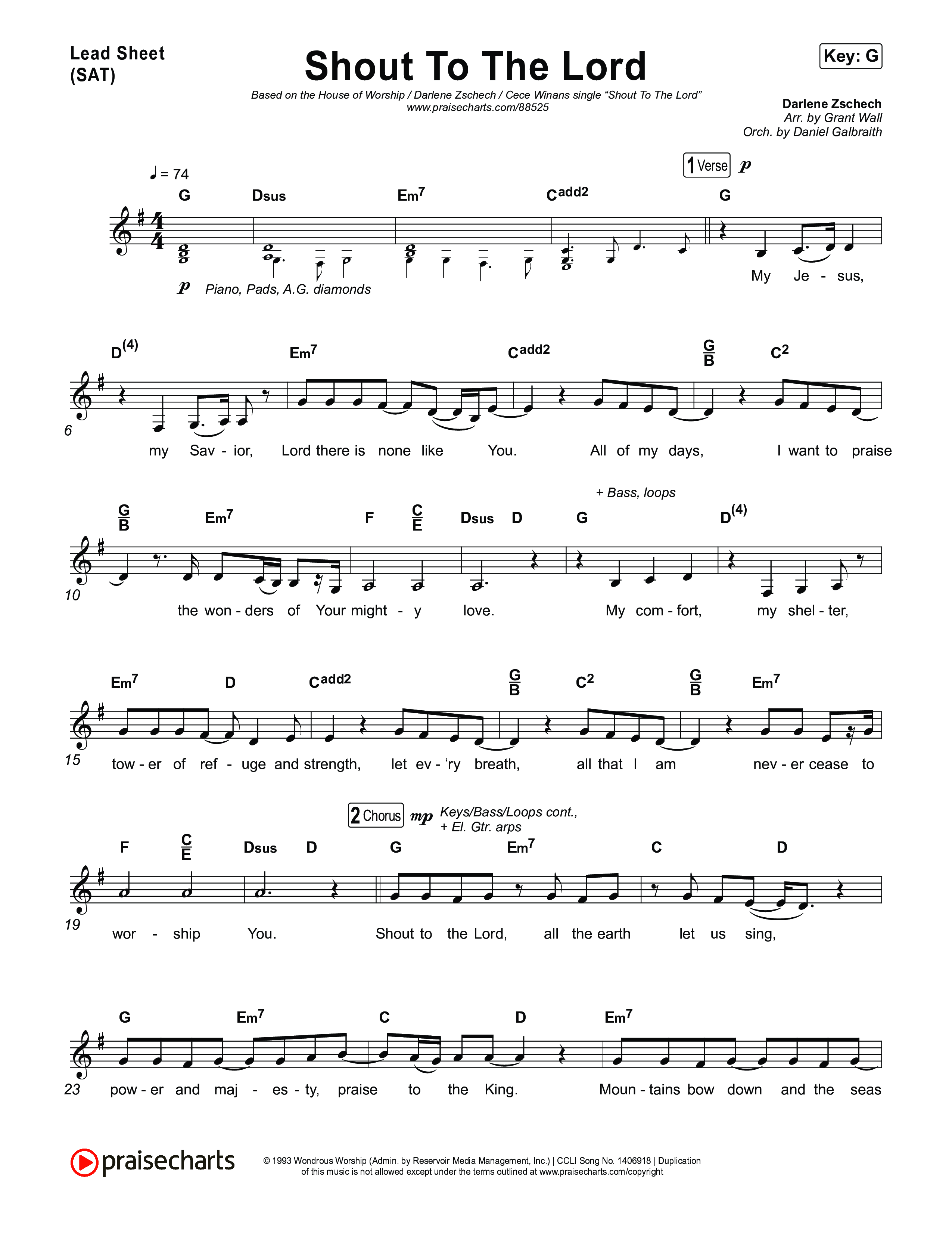 Shout To The Lord Lead Sheet (SAT) (House Of Worship / Darlene Zschech / CeCe Winans)