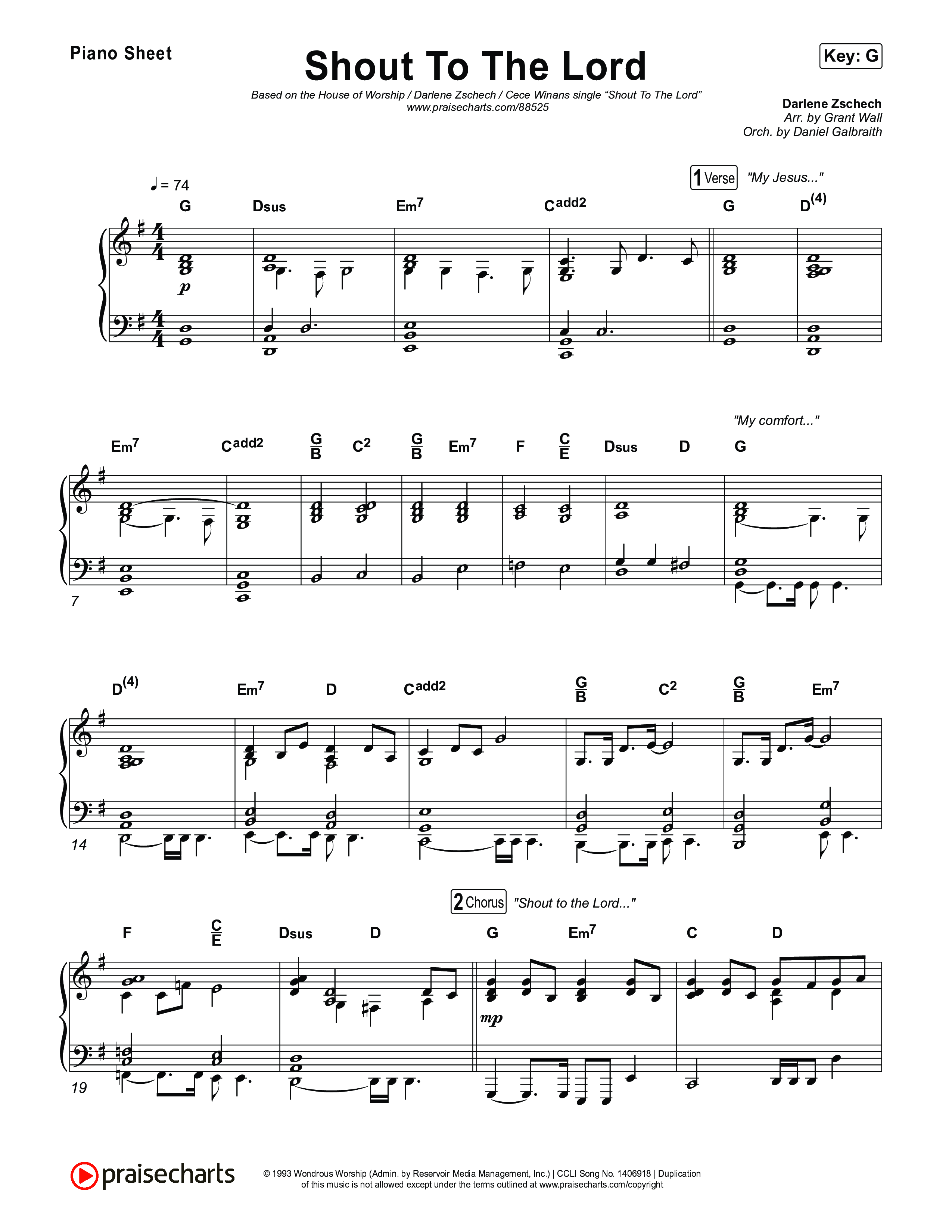 Shout To The Lord Piano Sheet (House Of Worship / Darlene Zschech / CeCe Winans)