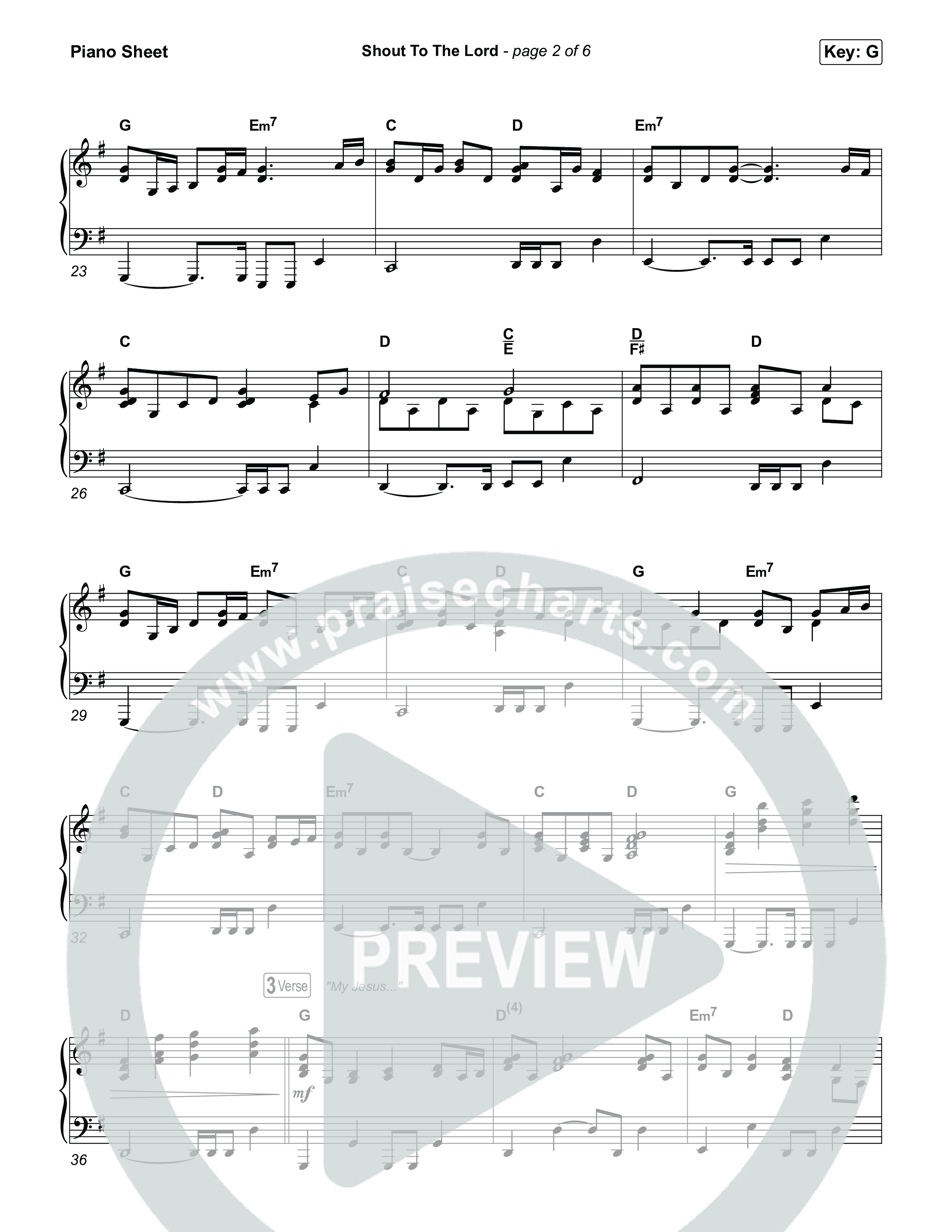 Shout To The Lord Piano Sheet (House Of Worship / Darlene Zschech / CeCe Winans)