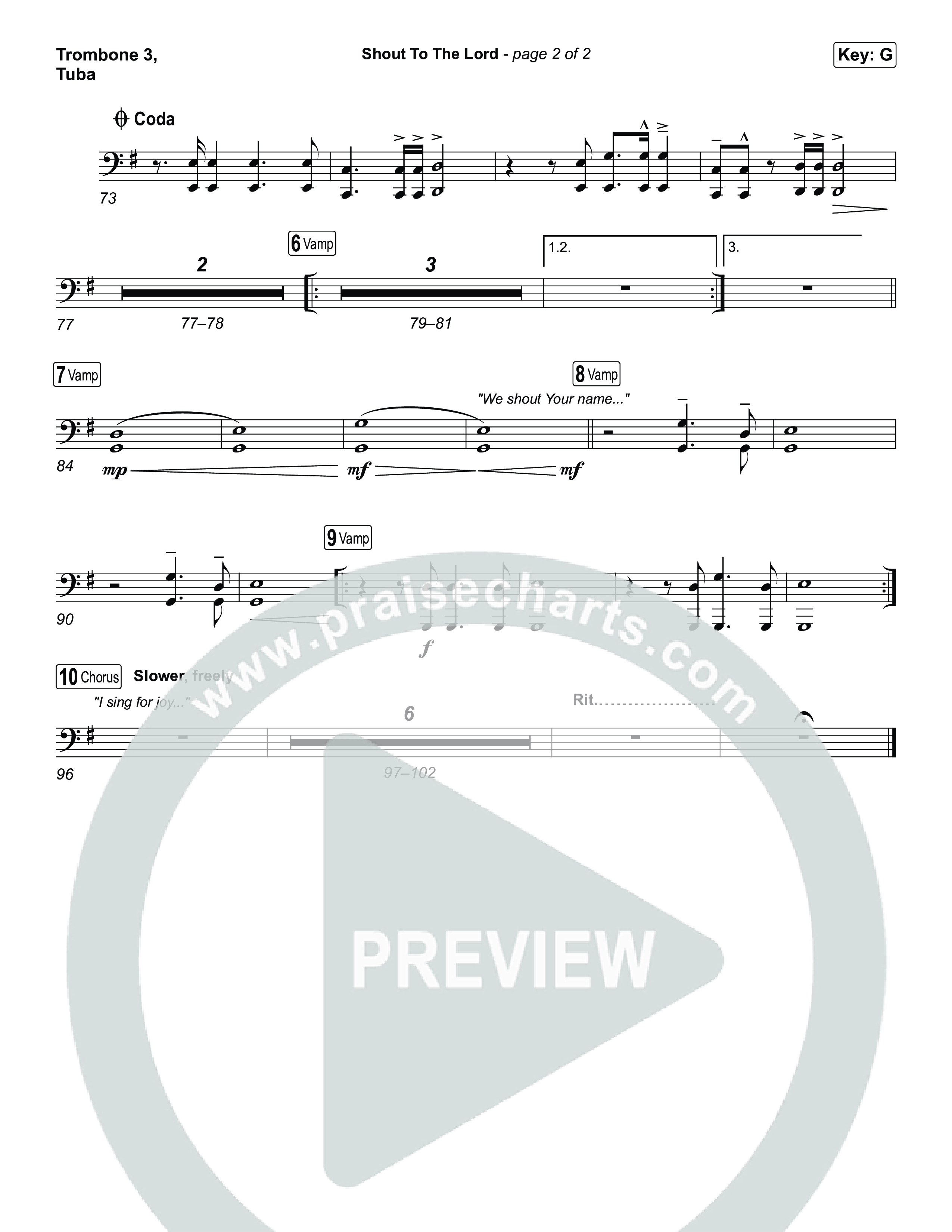 Shout To The Lord Trombone 3/Tuba (House Of Worship / Darlene Zschech / CeCe Winans)