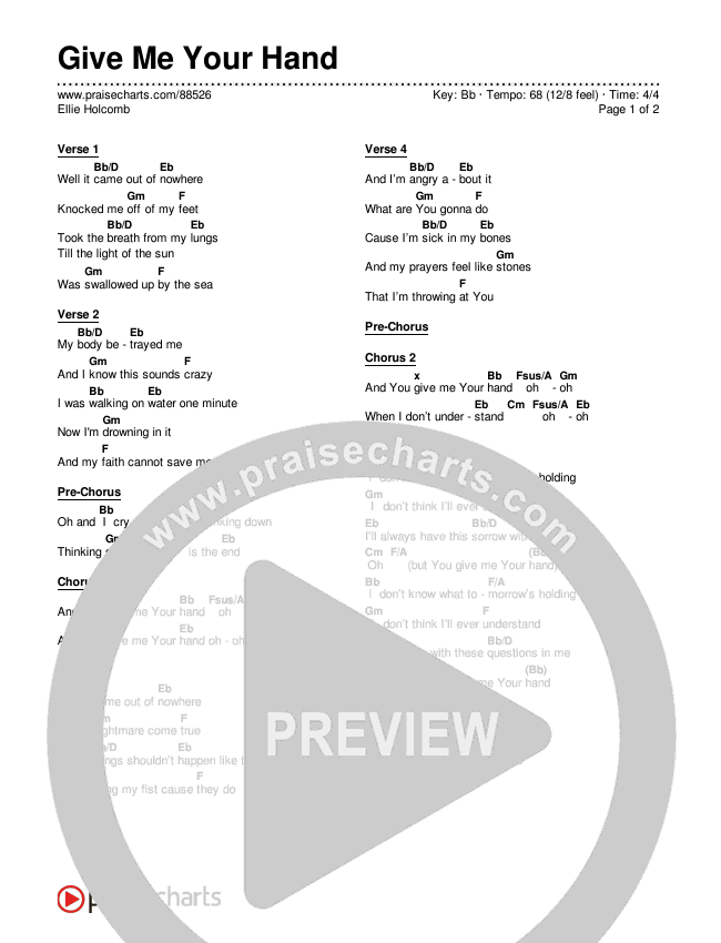 Give Me Your Hand Chords & Lyrics (Ellie Holcomb)