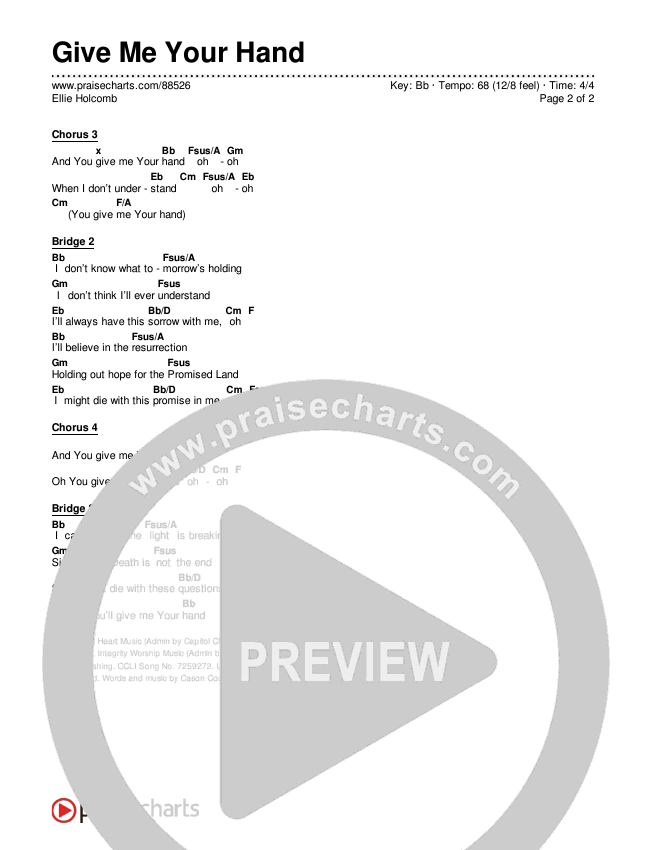 Give Me Your Hand Chords & Lyrics (Ellie Holcomb)