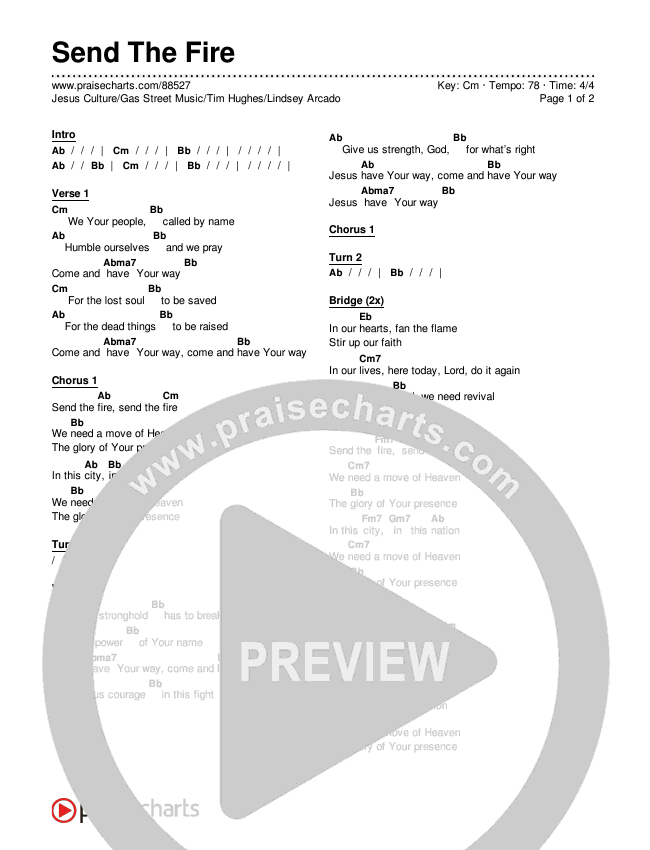Send The Fire (Live) Chords & Lyrics (Jesus Culture / Gas Street Music / Tim Hughes / Lindsey Arcado)
