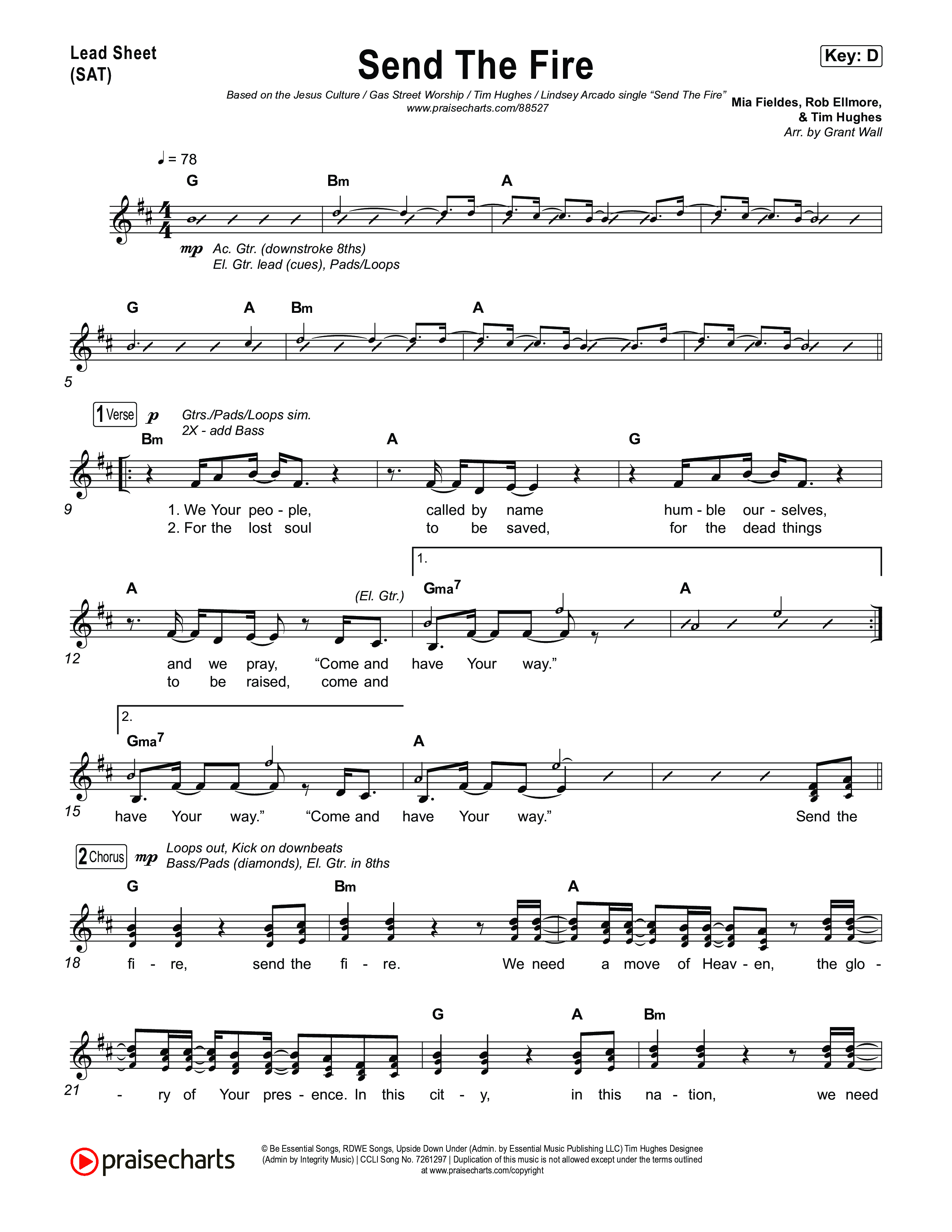 Send The Fire (Live) Lead Sheet (SAT) (Jesus Culture / Gas Street Music / Tim Hughes / Lindsey Arcado)