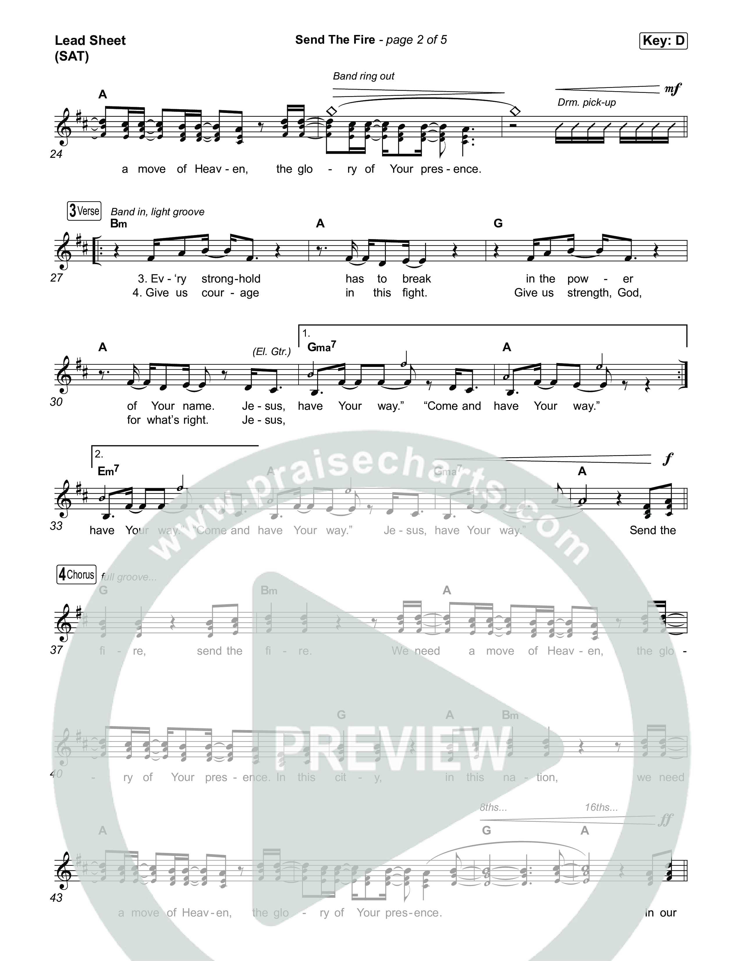 Send The Fire (Live) Lead Sheet (SAT) (Jesus Culture / Gas Street Music / Tim Hughes / Lindsey Arcado)