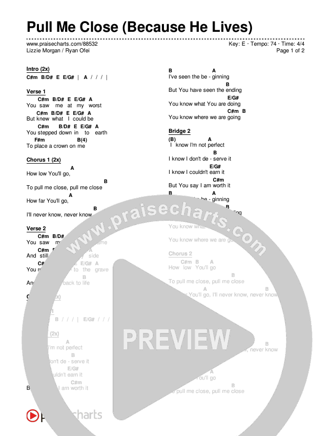 Pull Me Close (Because He Lives) Chords & Lyrics (Lizzie Morgan / Ryan Ofei)