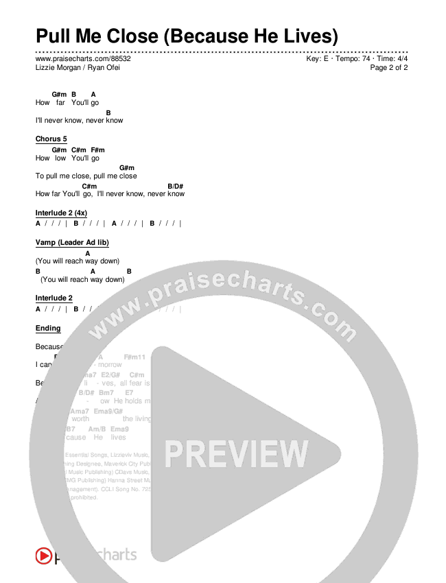 Pull Me Close (Because He Lives) Chords & Lyrics (Lizzie Morgan / Ryan Ofei)