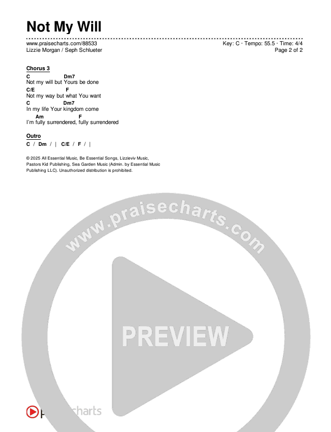 Not My Will Chords & Lyrics (Lizzie Morgan / Seph Schlueter)