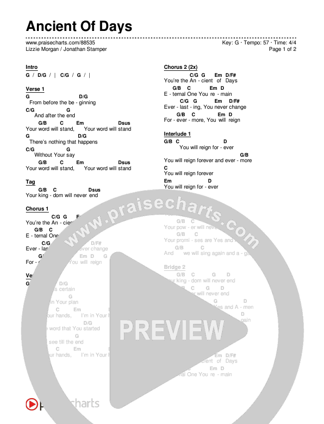 Ancient Of Days Chords & Lyrics (Lizzie Morgan / Jonathan Stamper)