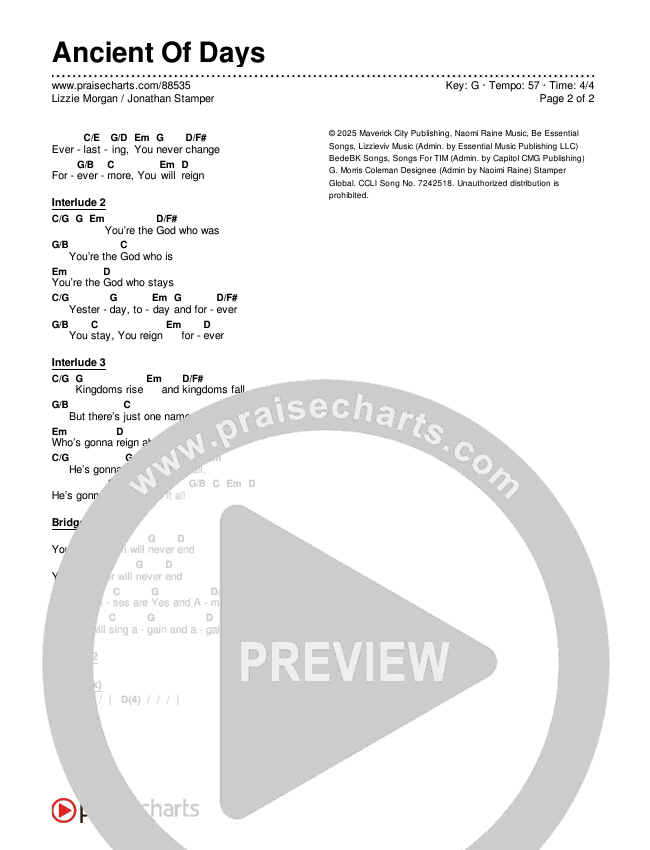 Ancient Of Days Chords & Lyrics (Lizzie Morgan / Jonathan Stamper)