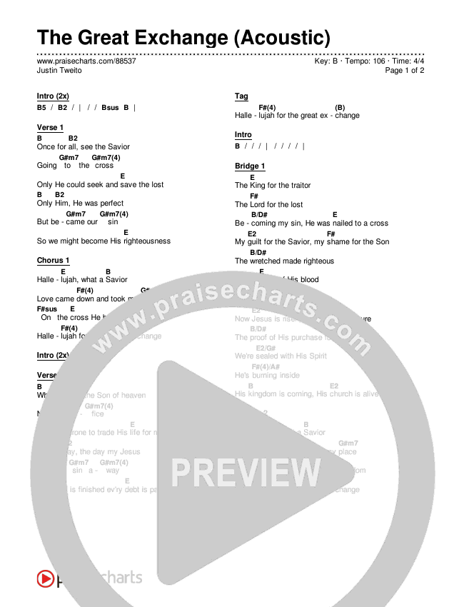 The Great Exchange (Acoustic) Chords & Lyrics (Justin Tweito)