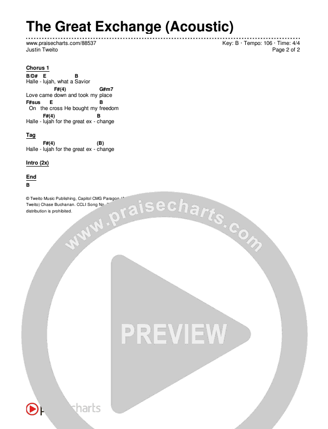 The Great Exchange (Acoustic) Chords & Lyrics (Justin Tweito)