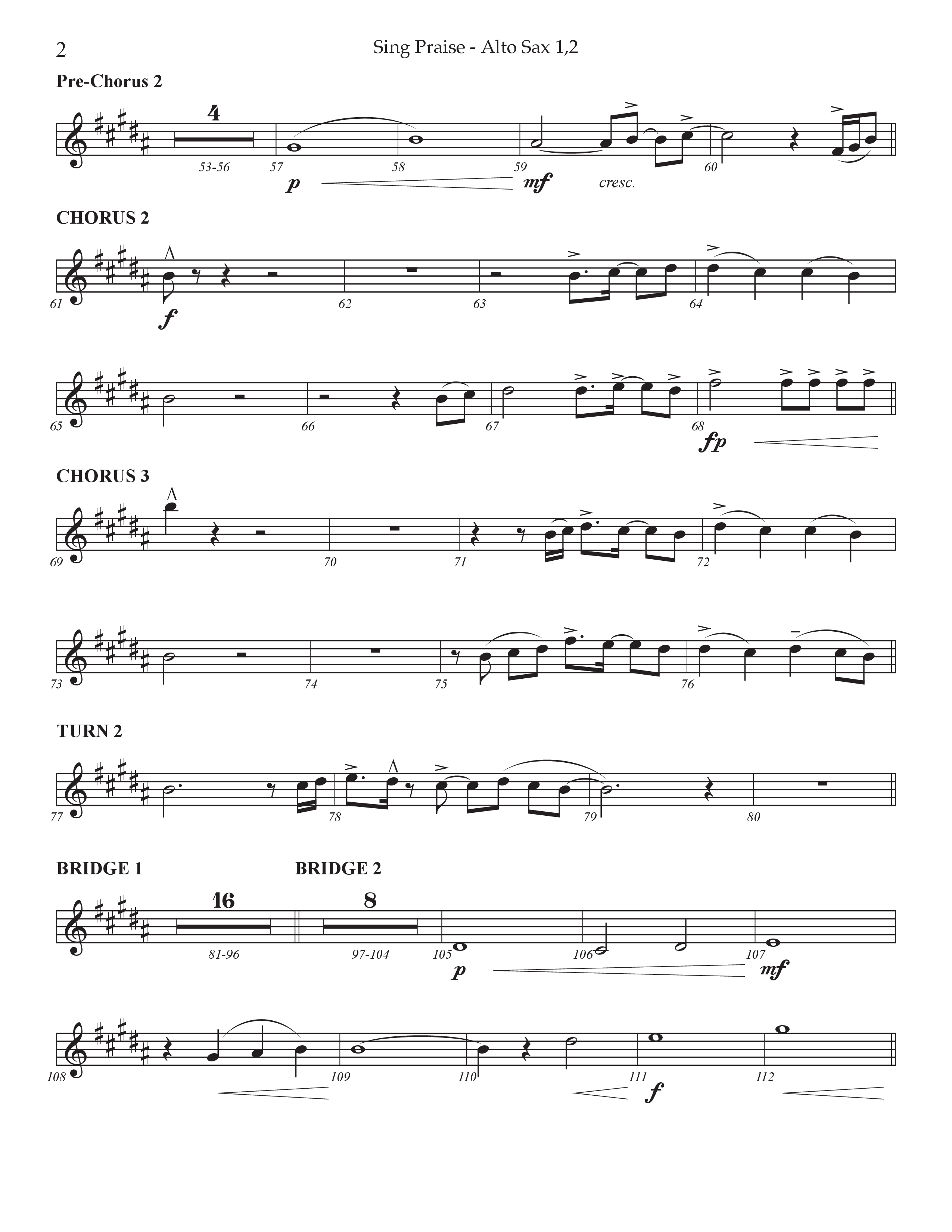 Sing Praise (Choral Anthem SATB) Alto Sax 1/2 (Prestonwood Worship / Arr. Jonathan Walker)