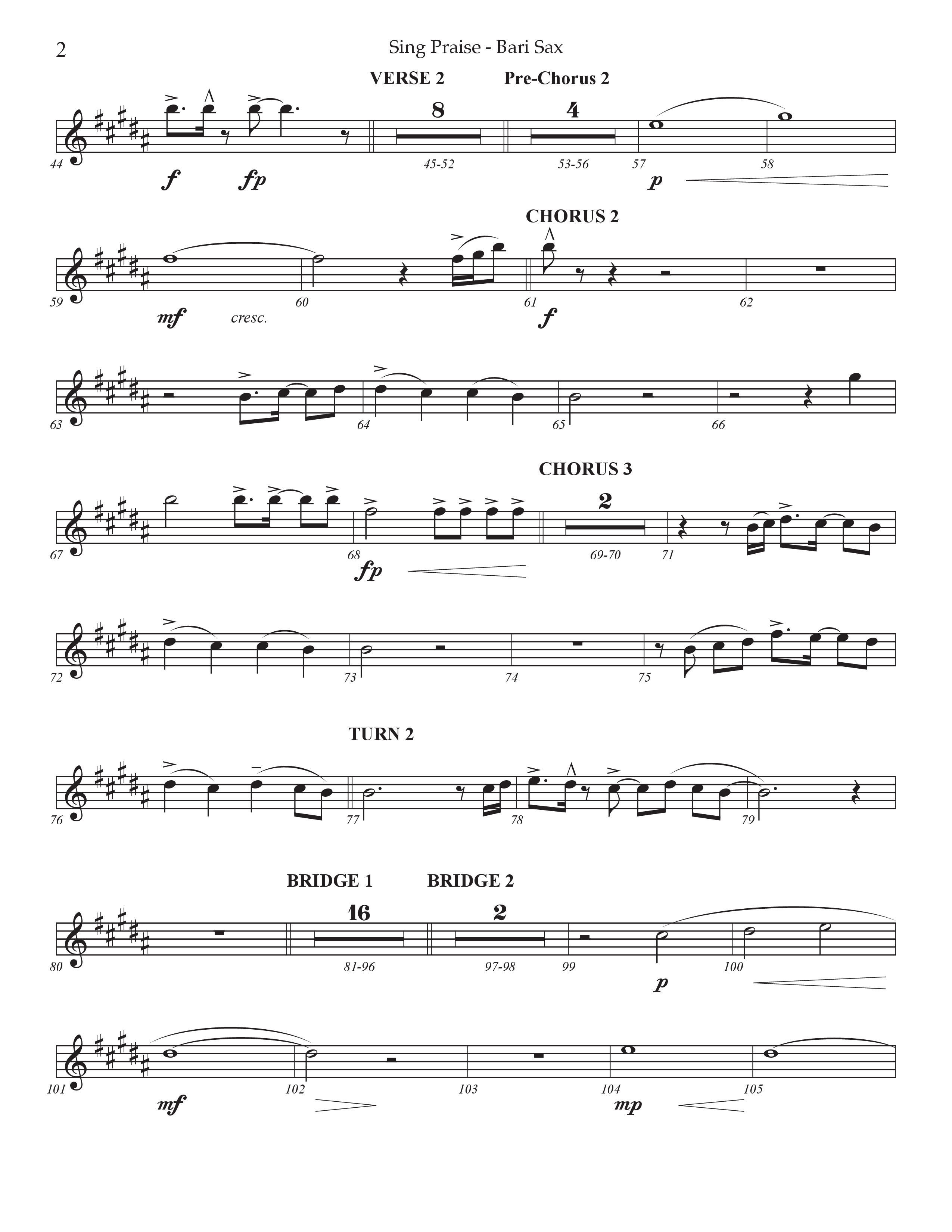 Sing Praise (Choral Anthem SATB) Bari Sax (Prestonwood Worship / Arr. Jonathan Walker)