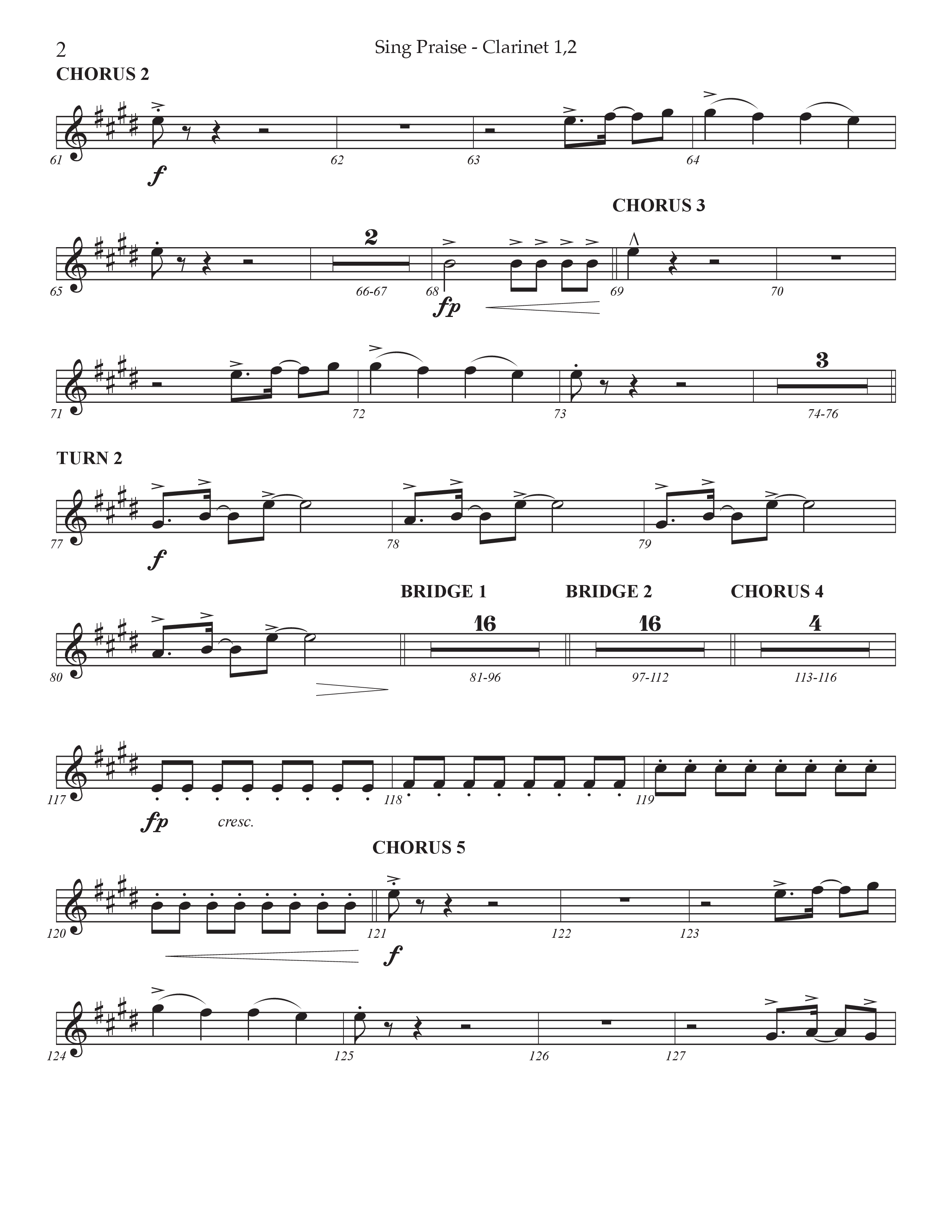Sing Praise (Choral Anthem SATB) Clarinet 1/2 (Prestonwood Worship / Arr. Jonathan Walker)