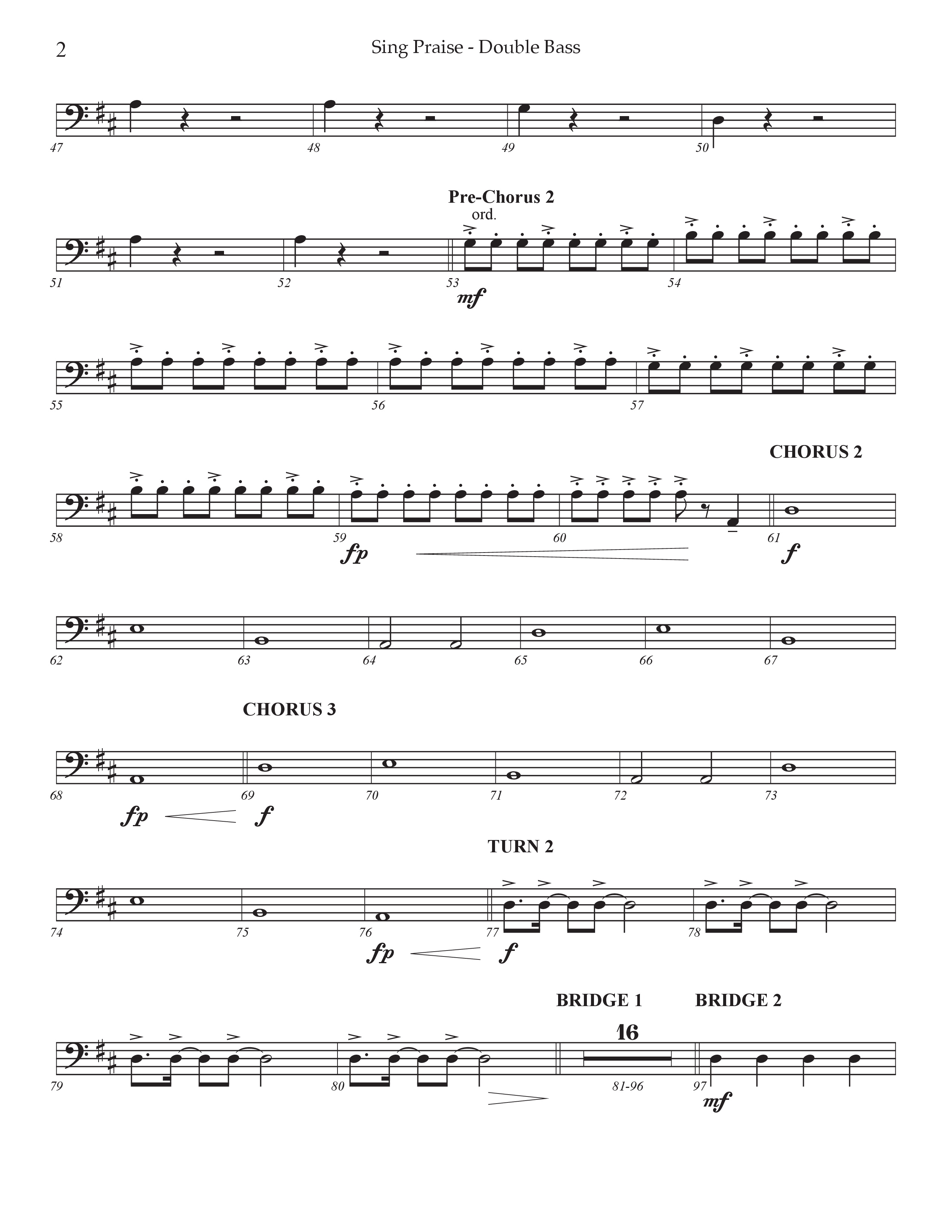 Sing Praise (Choral Anthem SATB) Double Bass (Prestonwood Worship / Arr. Jonathan Walker)