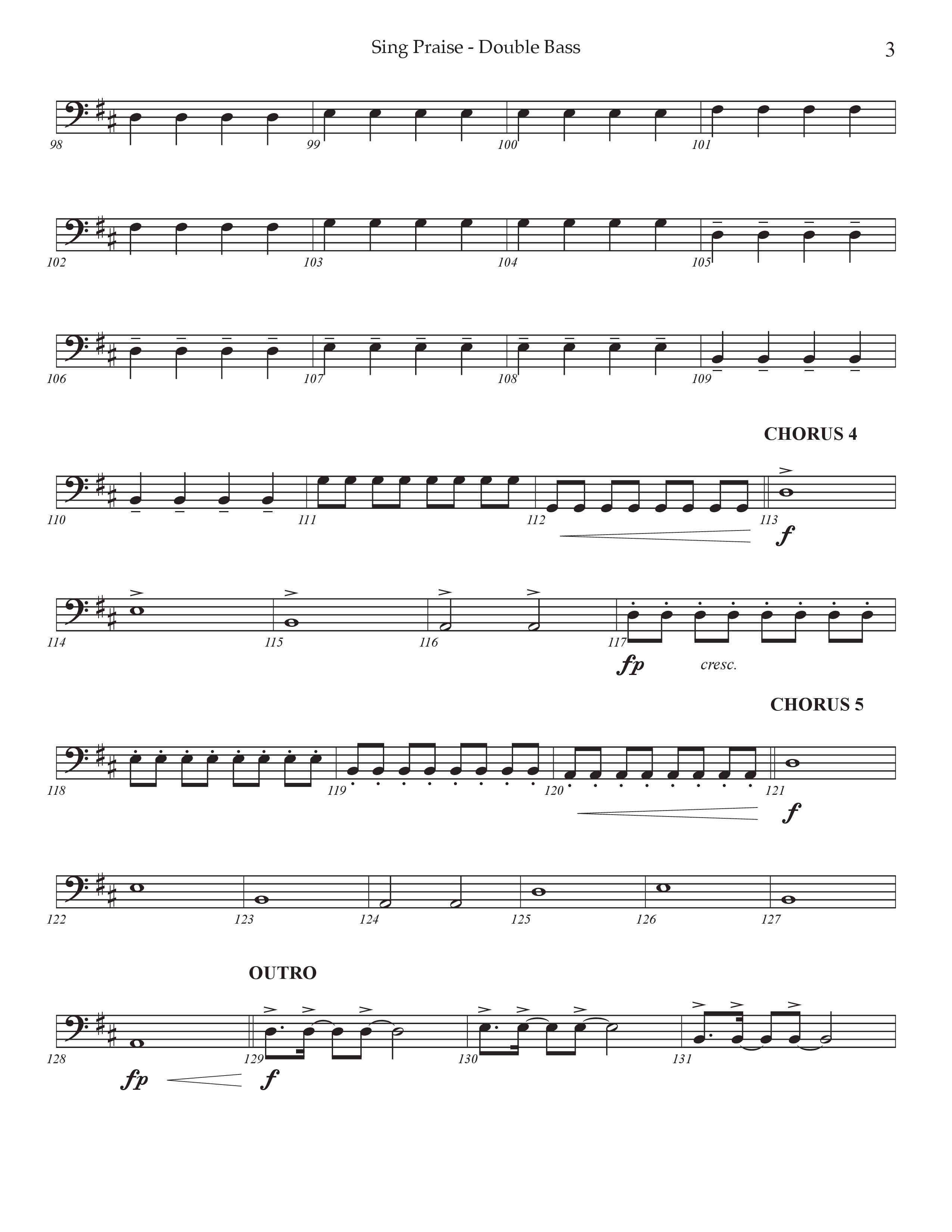 Sing Praise (Choral Anthem SATB) Double Bass (Prestonwood Worship / Arr. Jonathan Walker)