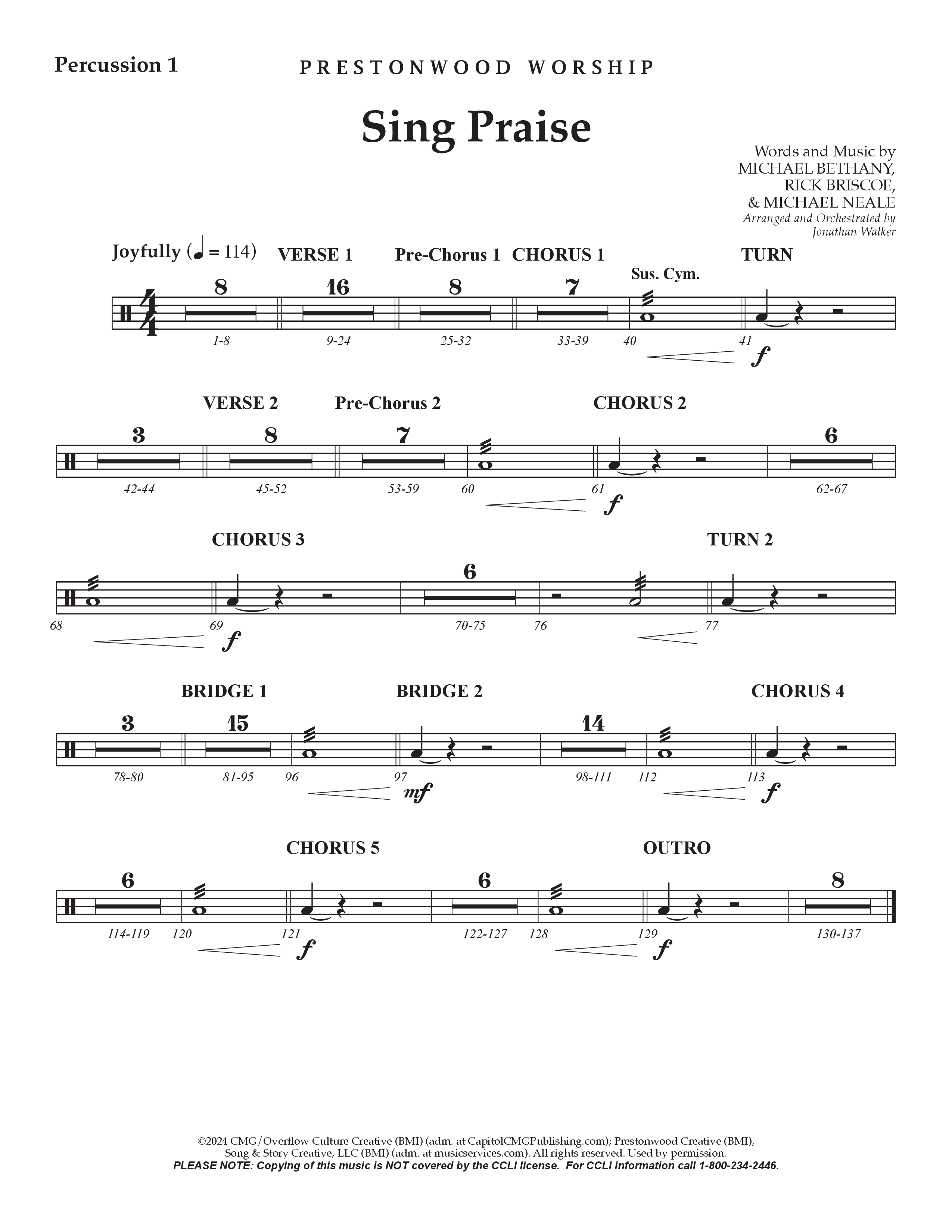 Sing Praise (Choral Anthem SATB) Percussion (Prestonwood Worship / Arr. Jonathan Walker)