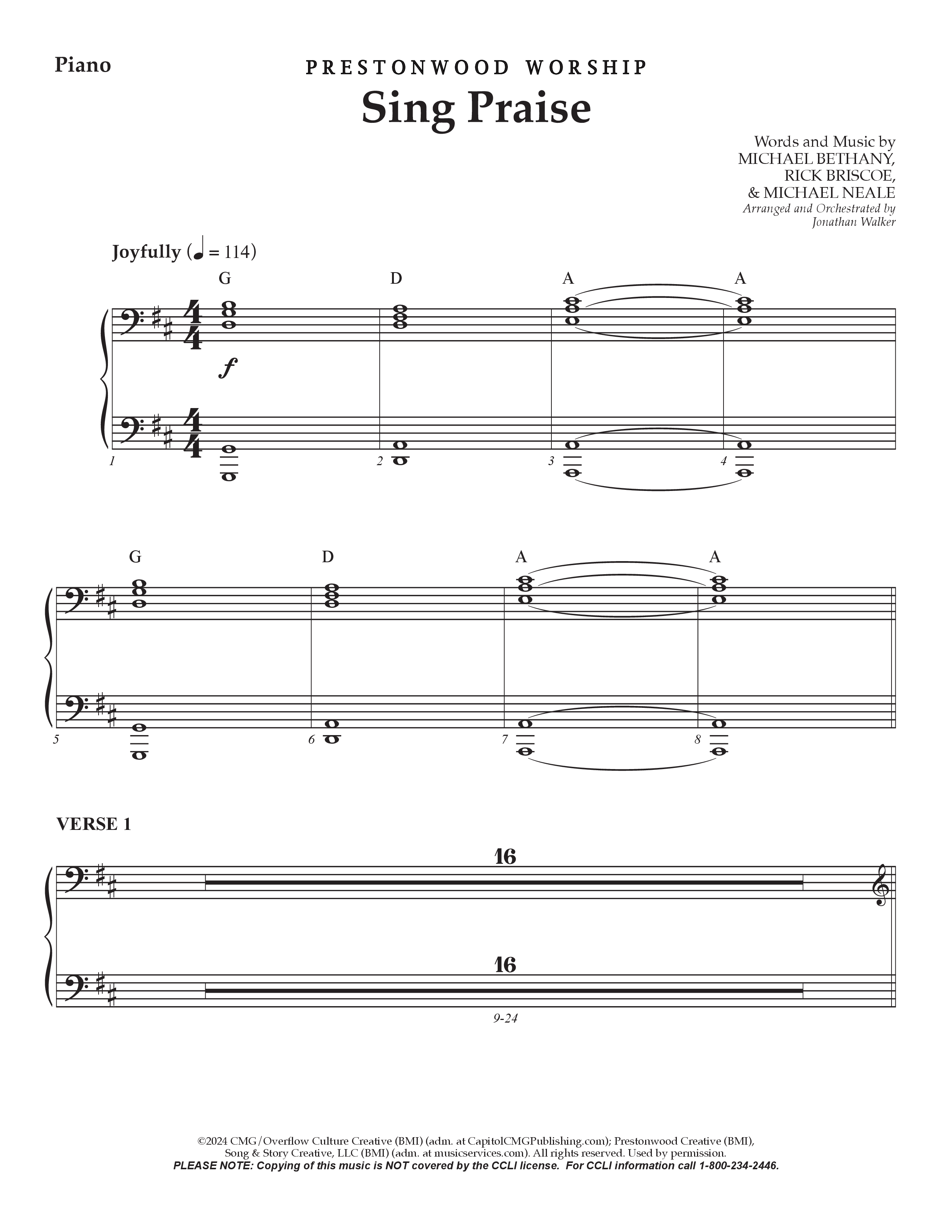 Sing Praise (Choral Anthem SATB) Choral Vocal Pack (Prestonwood Worship / Arr. Jonathan Walker)