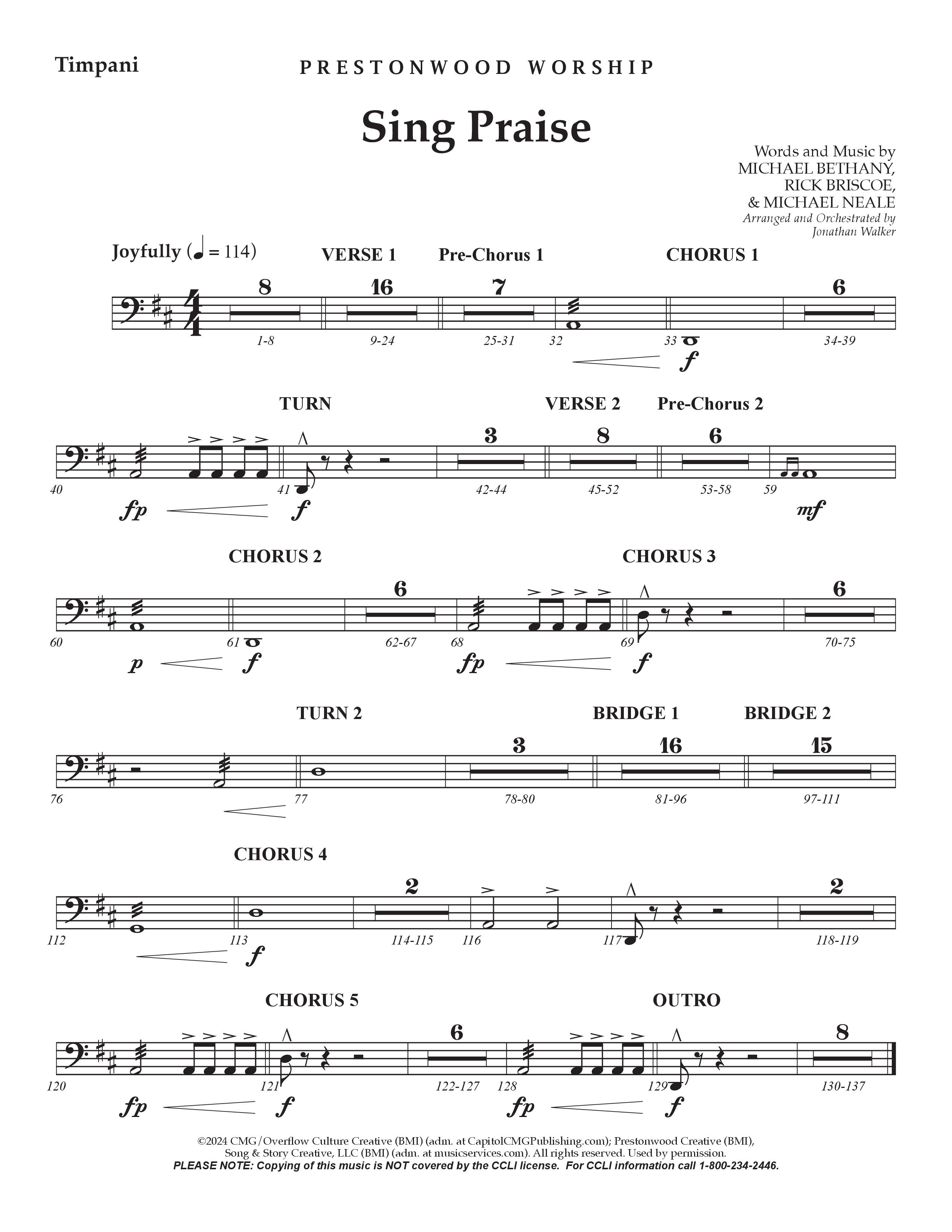 Sing Praise (Choral Anthem SATB) Timpani (Prestonwood Worship / Arr. Jonathan Walker)