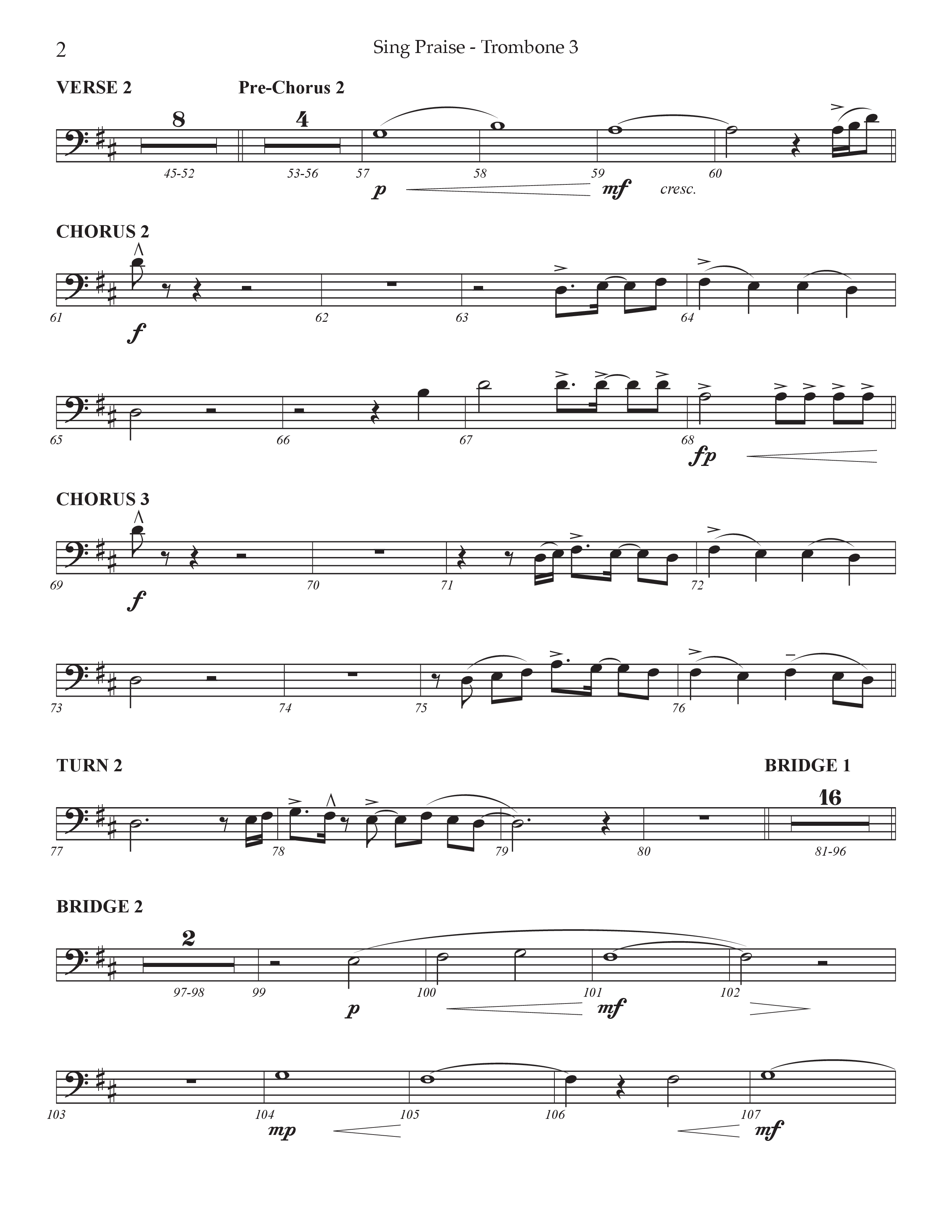 Sing Praise (Choral Anthem SATB) Trombone 3 (Prestonwood Worship / Arr. Jonathan Walker)
