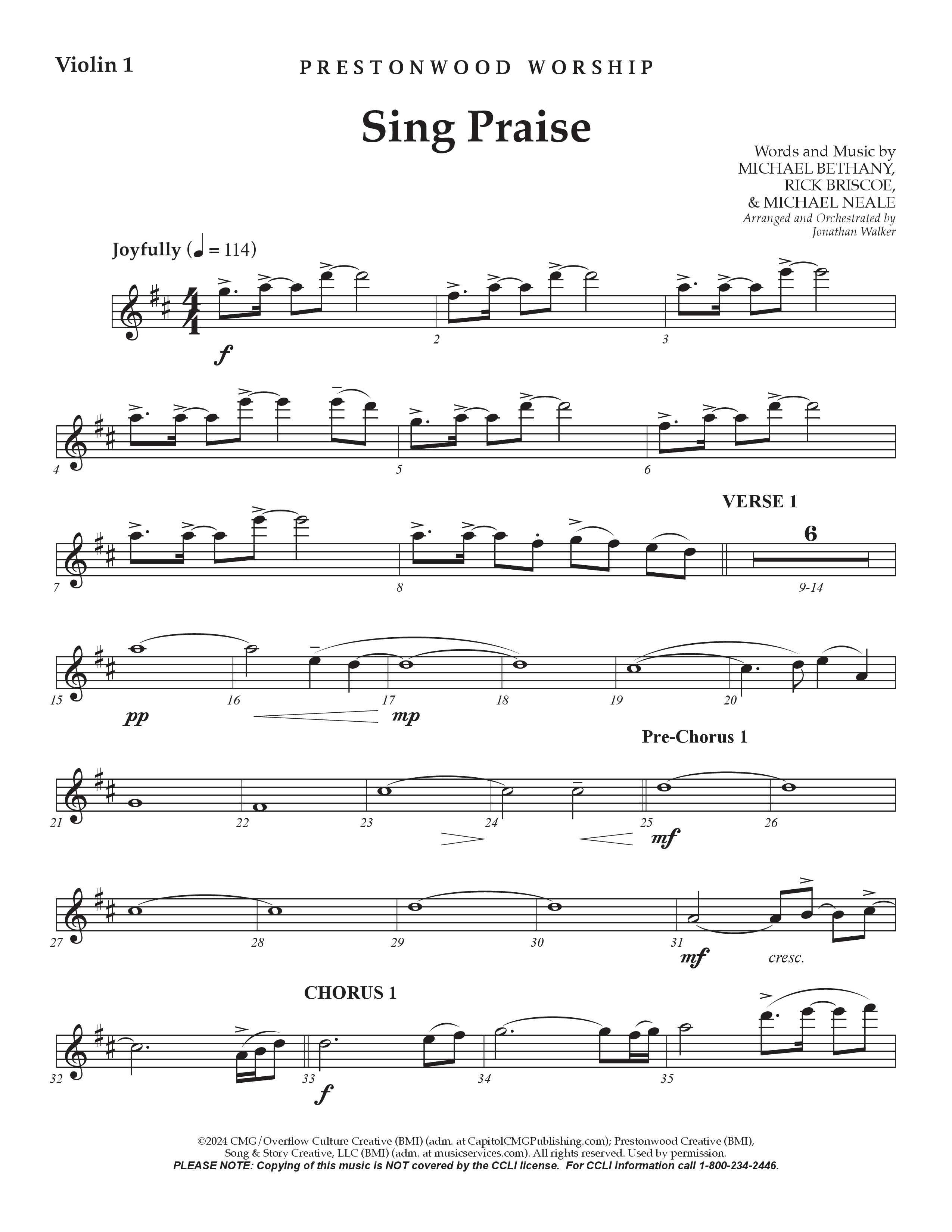 Sing Praise (Choral Anthem SATB) String Ensemble (Prestonwood Worship / Arr. Jonathan Walker)