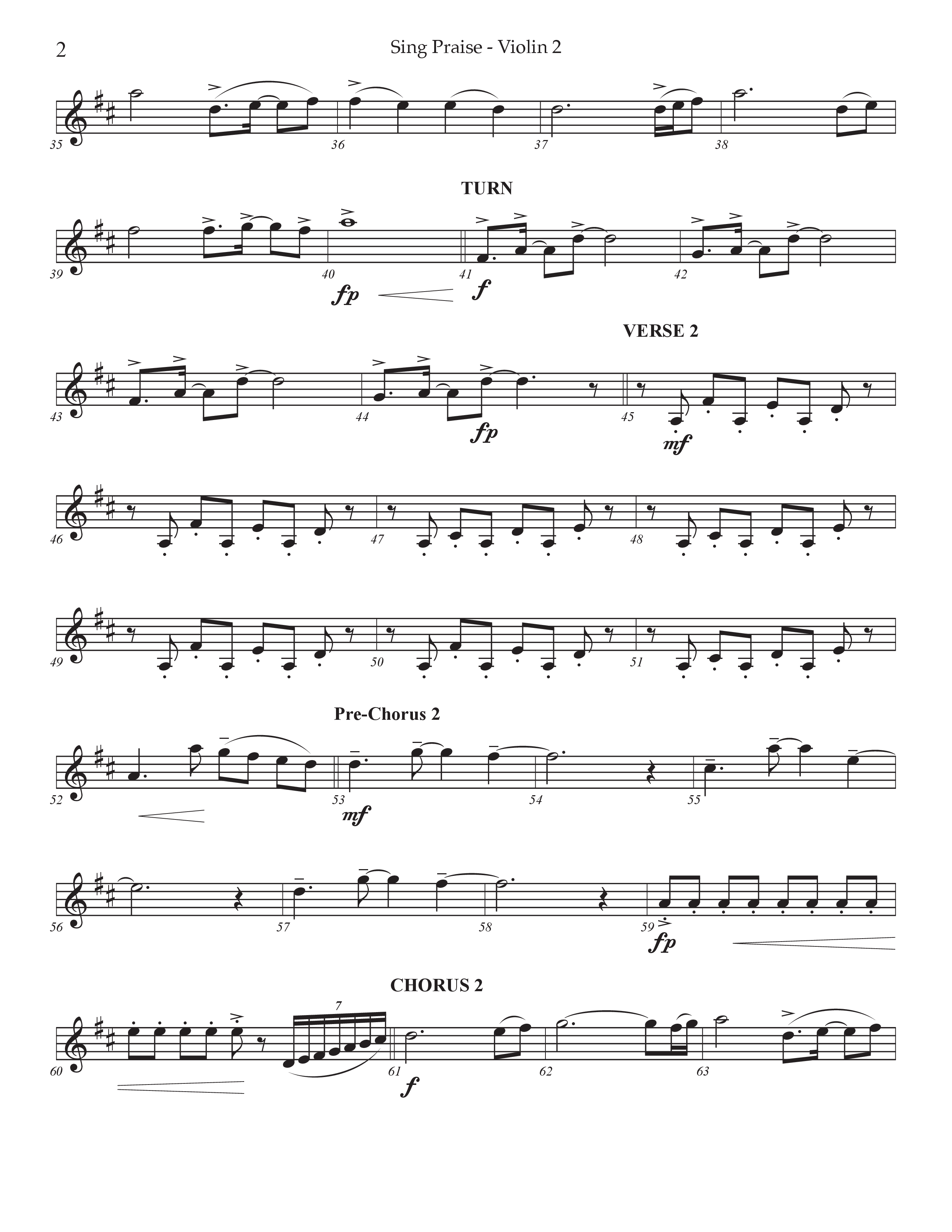 Sing Praise (Choral Anthem SATB) Violin 2 (Prestonwood Worship / Arr. Jonathan Walker)