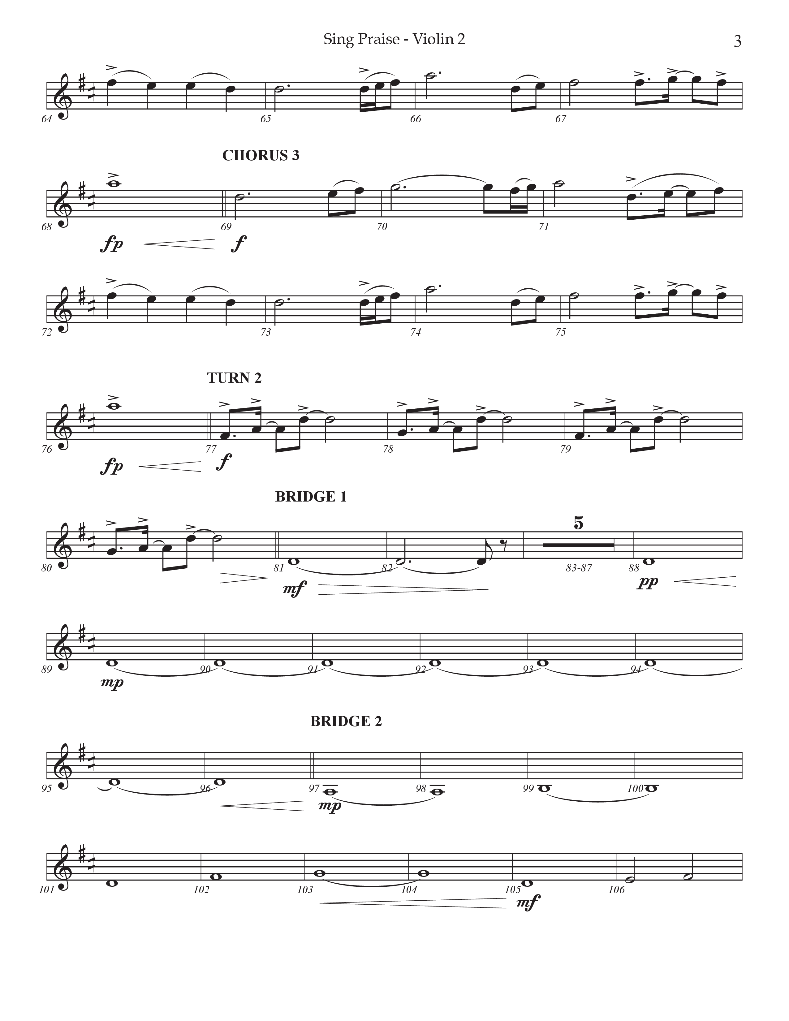 Sing Praise (Choral Anthem SATB) Violin 2 (Prestonwood Worship / Arr. Jonathan Walker)