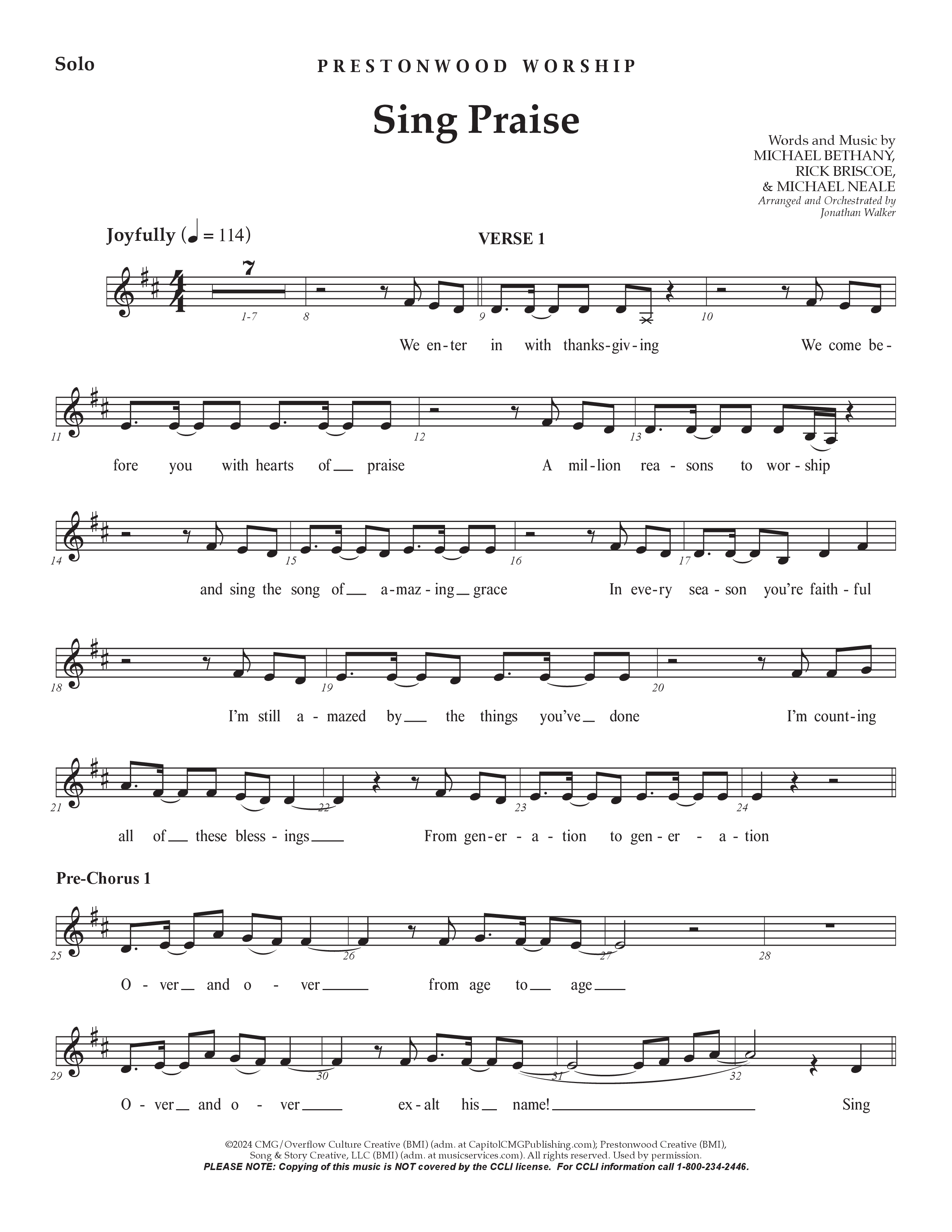 Sing Praise (Choral Anthem SATB) Vocal Solo (Prestonwood Worship / Arr. Jonathan Walker)