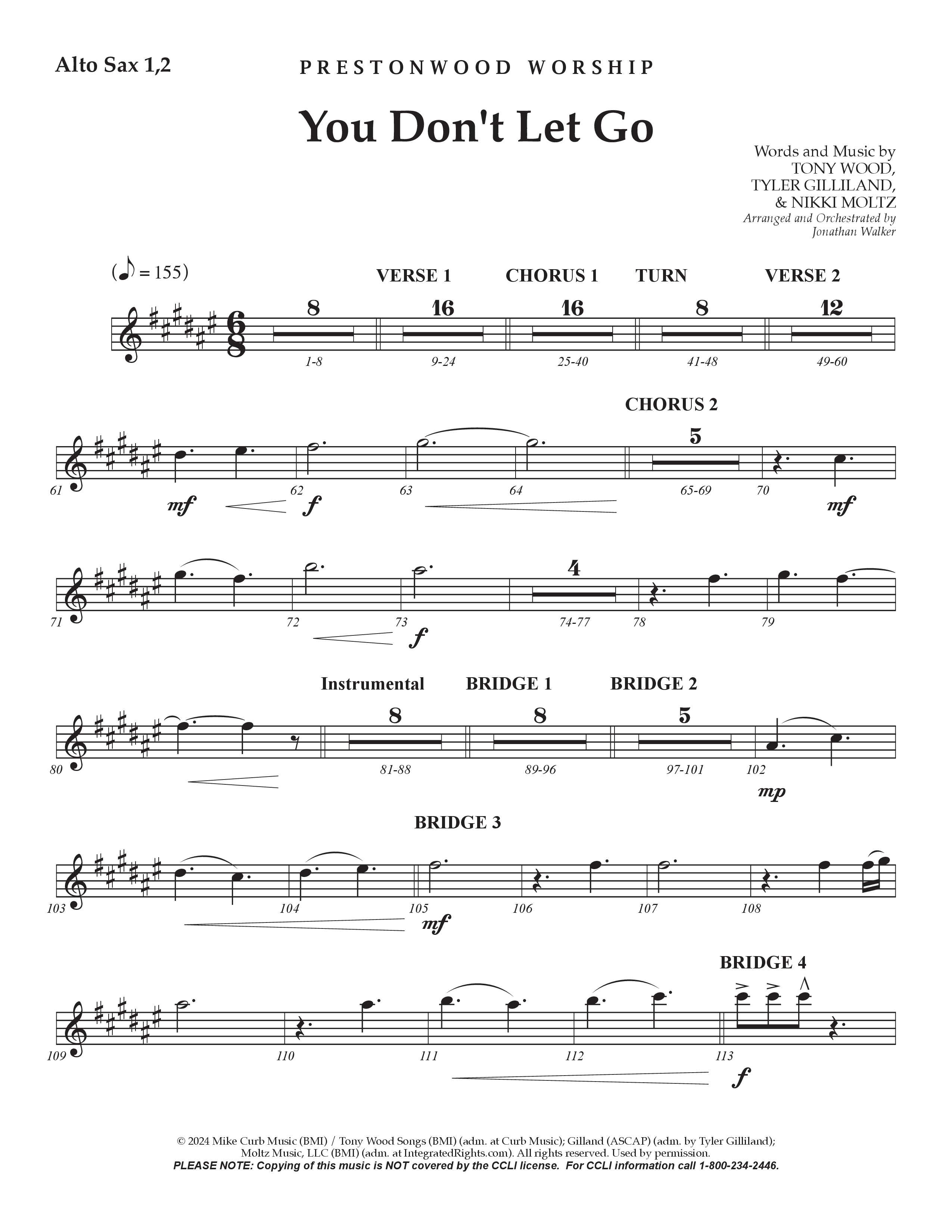 You Don't Let Go (Choral Anthem SATB) Alto Sax 1/2 (Prestonwood Worship / Arr. Jonathan Walker)
