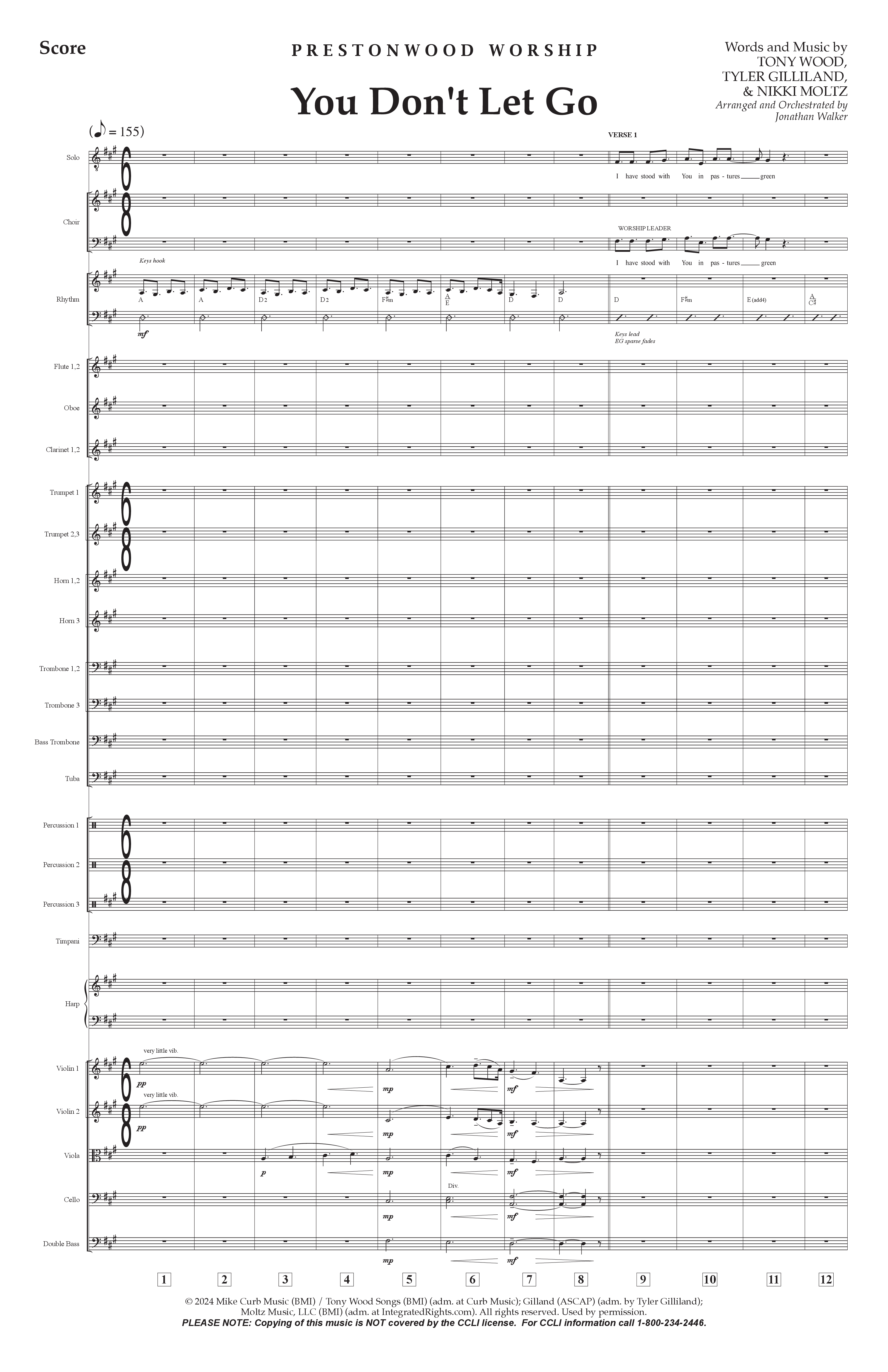 You Don't Let Go (Choral Anthem SATB) Orchestration (Prestonwood Worship / Arr. Jonathan Walker)