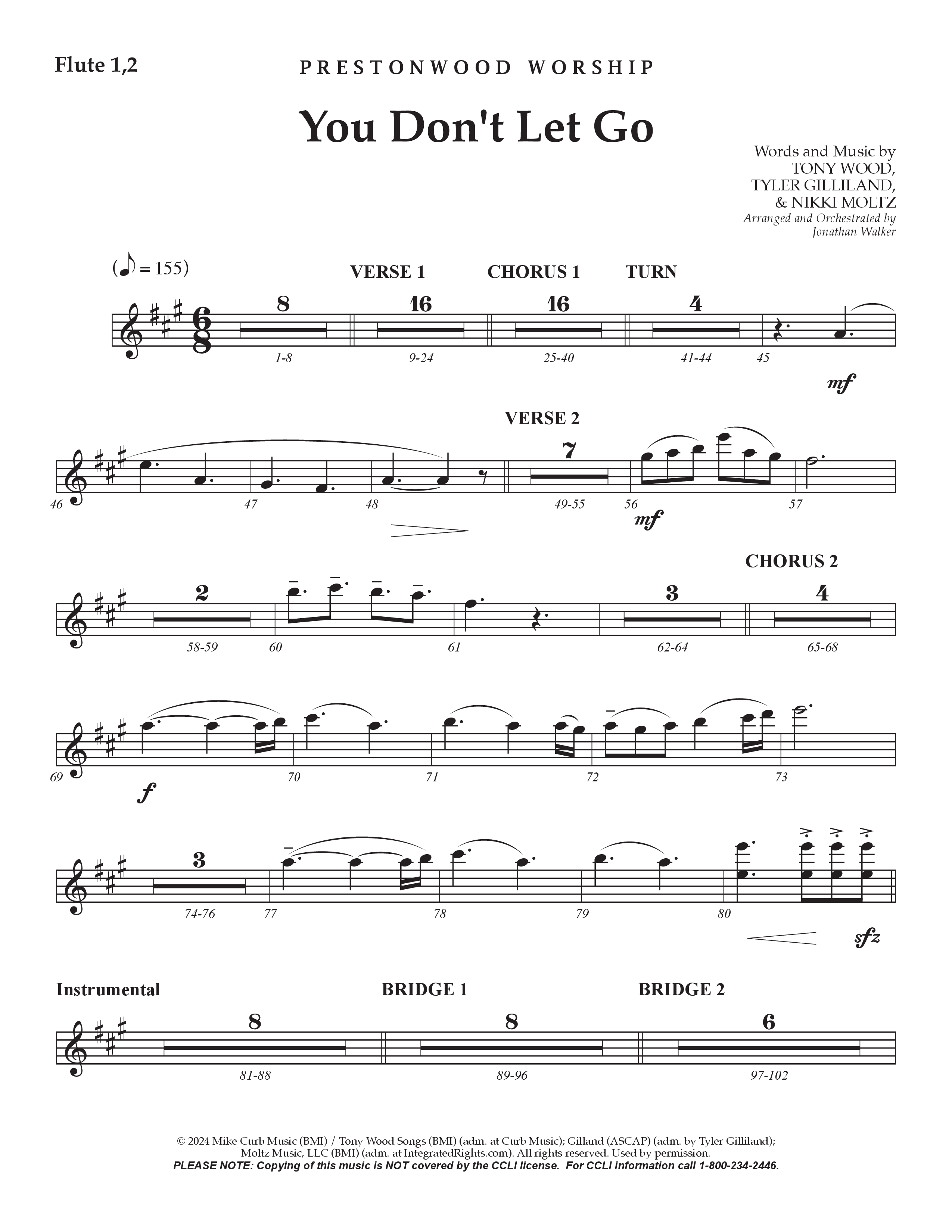 You Don't Let Go (Choral Anthem SATB) Flute 1/2 (Prestonwood Worship / Arr. Jonathan Walker)