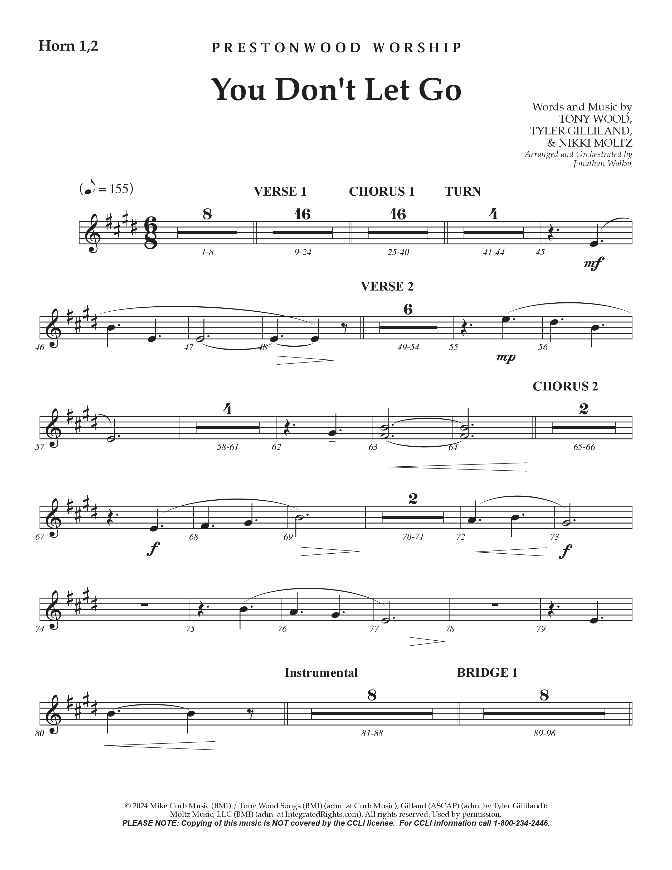 You Don't Let Go (Choral Anthem SATB) French Horn 1/2 (Prestonwood Worship / Arr. Jonathan Walker)