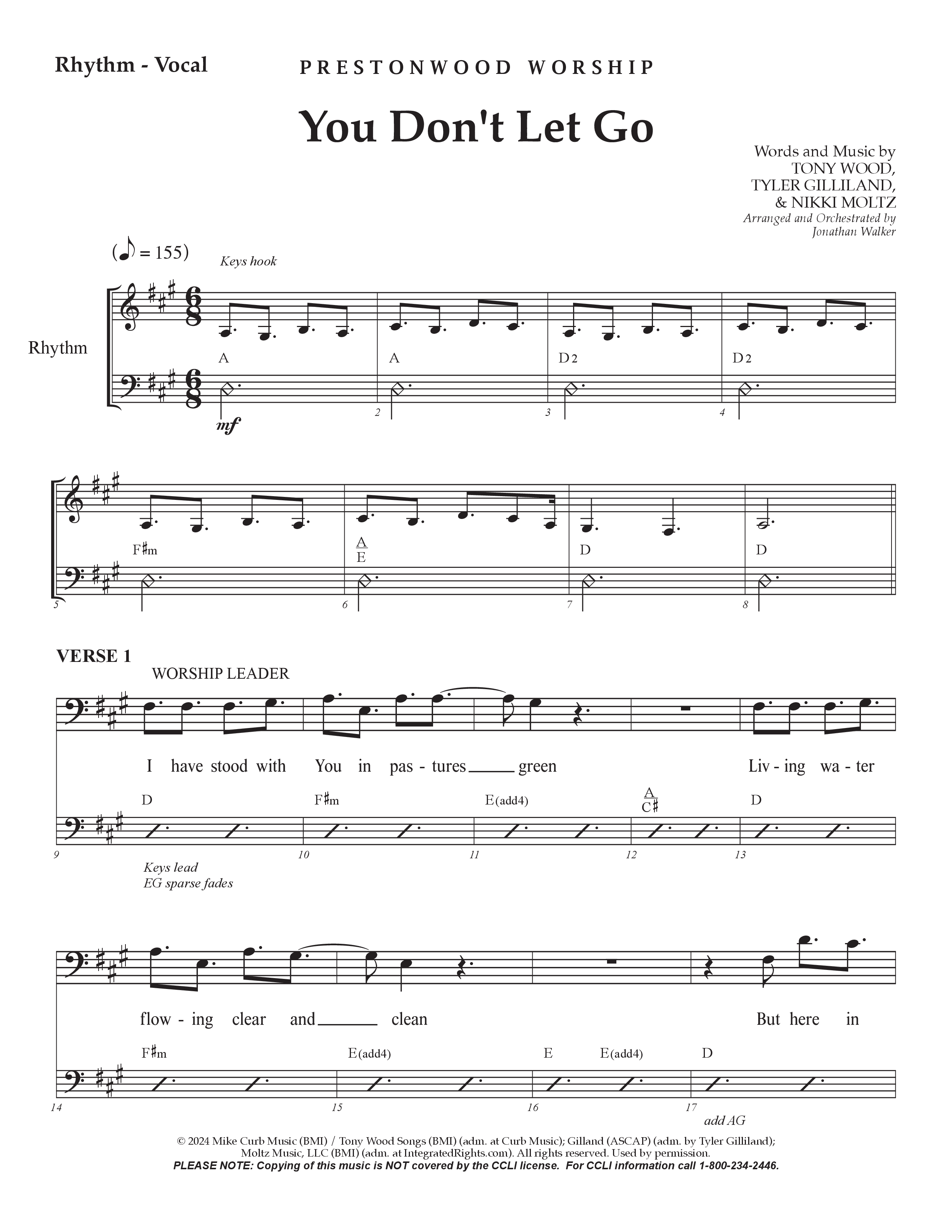 You Don't Let Go (Choral Anthem SATB) Rhythm/Vocal (Prestonwood Worship / Arr. Jonathan Walker)