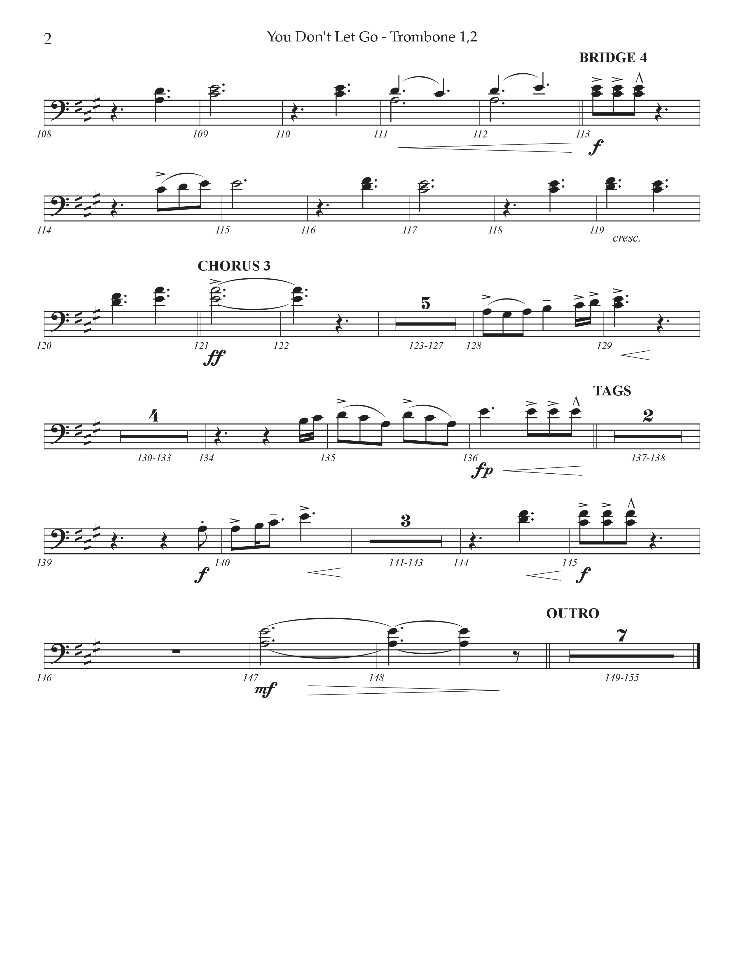 You Don't Let Go (Choral Anthem SATB) Trombone 1/2 (Prestonwood Worship / Arr. Jonathan Walker)