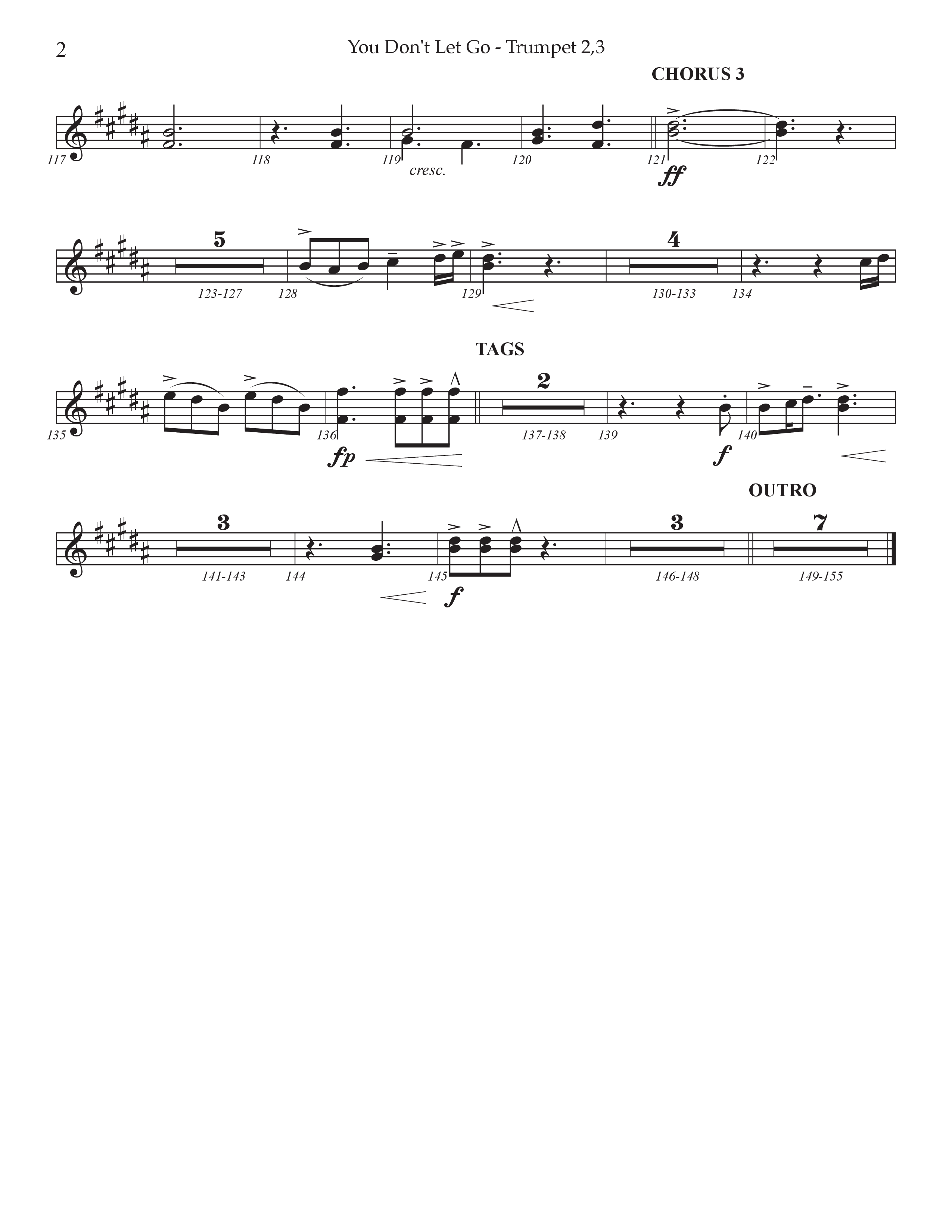 You Don't Let Go (Choral Anthem SATB) Trumpet 2/3 (Prestonwood Worship / Arr. Jonathan Walker)