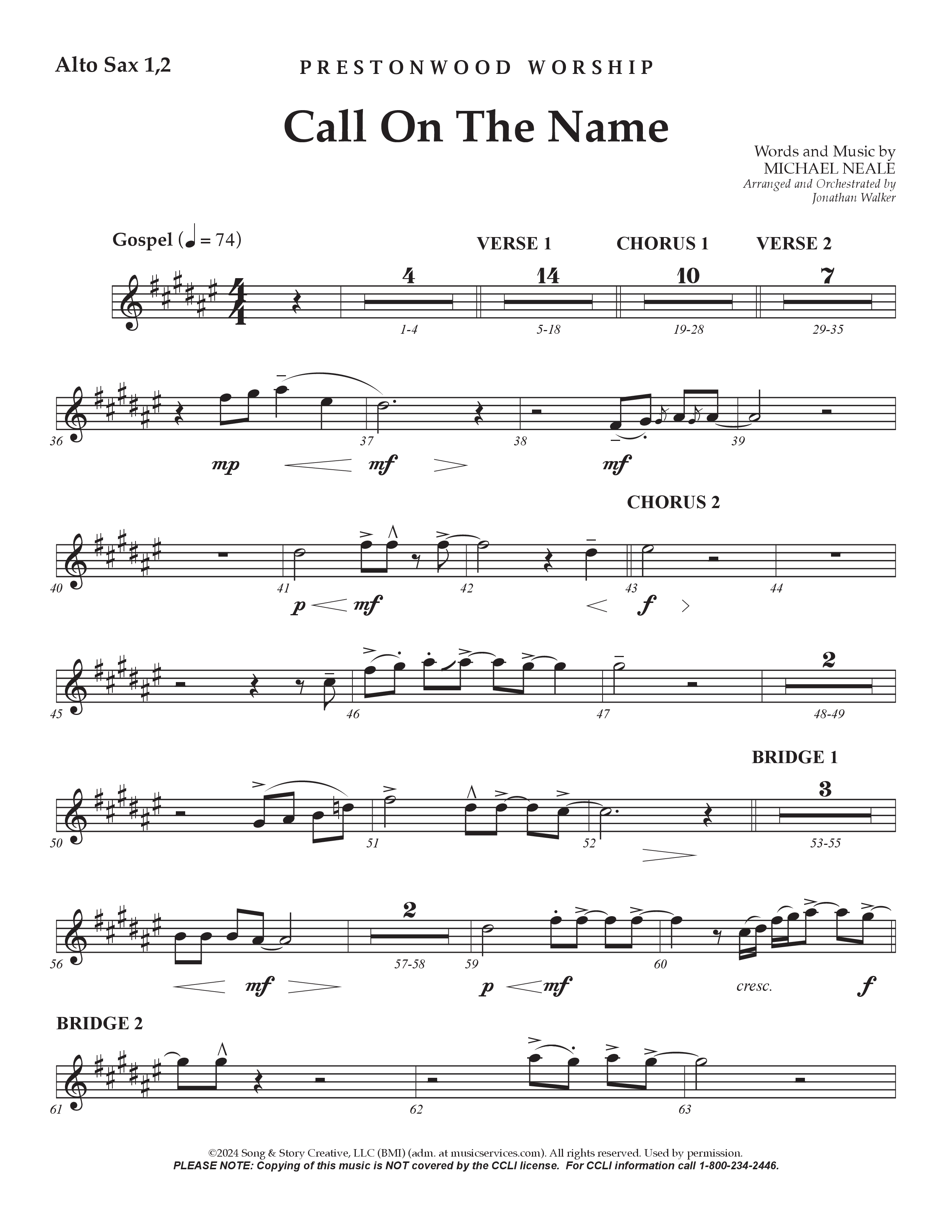 Call On The Name (Choral Anthem SATB) Alto Sax 1/2 (Prestonwood Worship / Arr. Jonathan Walker)