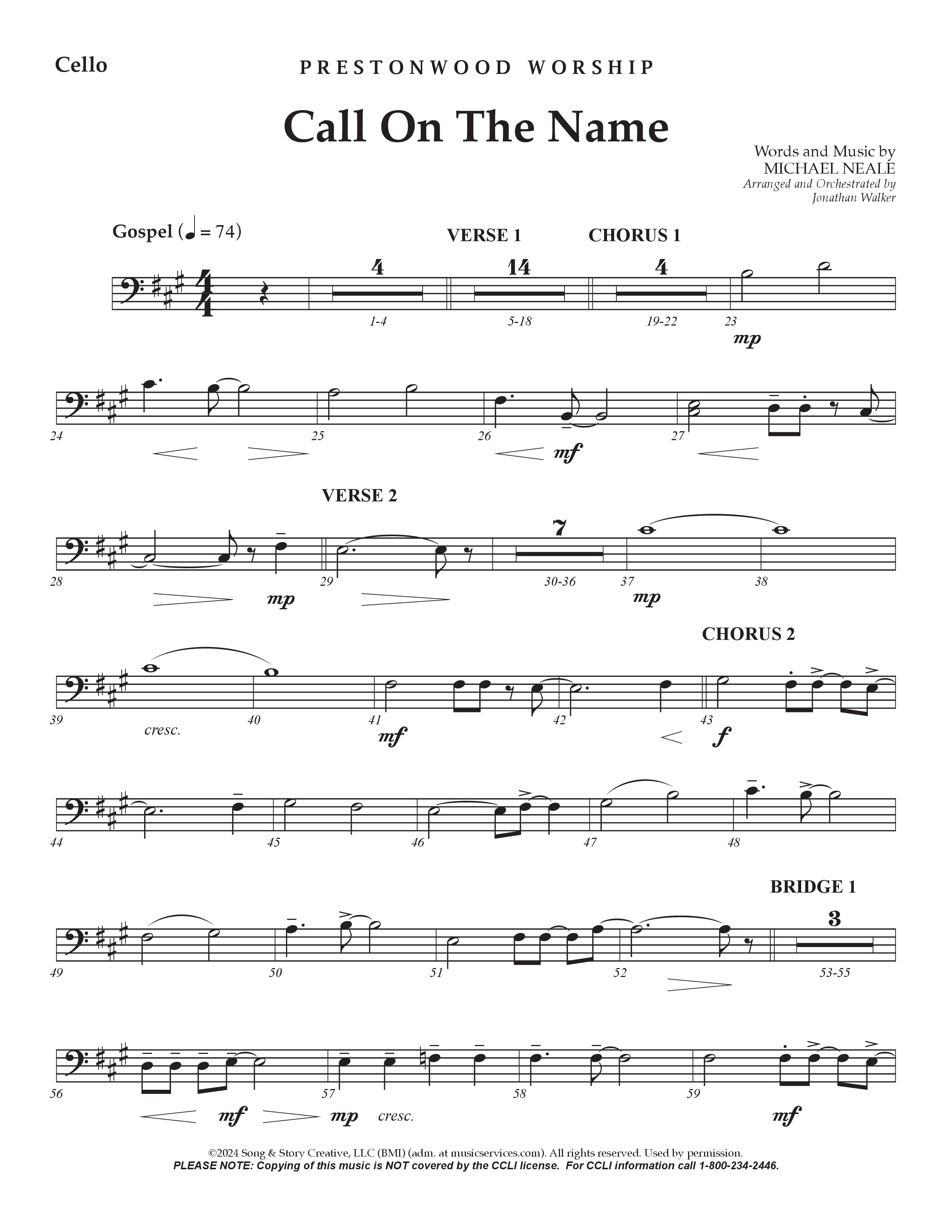 Call On The Name (Choral Anthem SATB) Cello (Prestonwood Worship / Arr. Jonathan Walker)