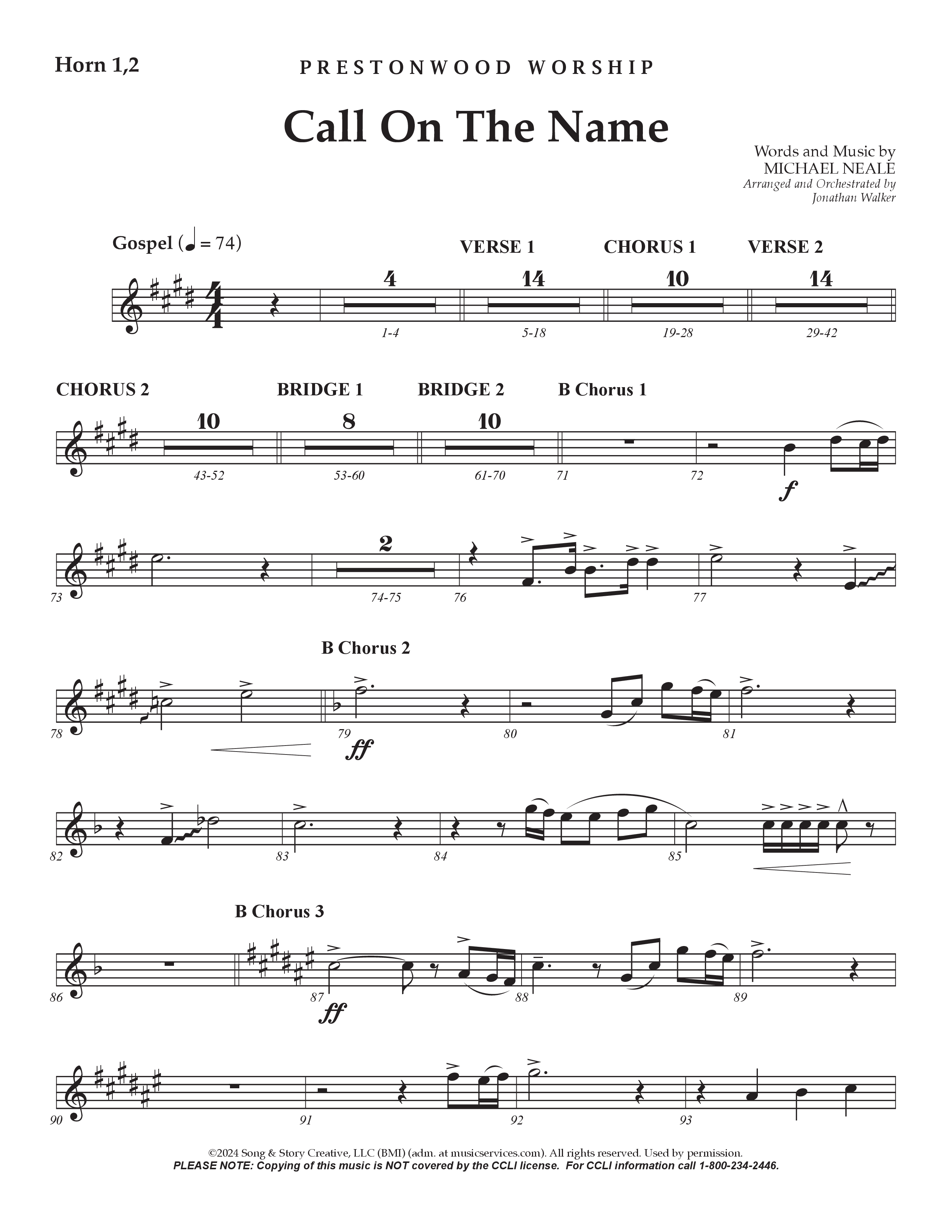 Call On The Name (Choral Anthem SATB) French Horn 1/2 (Prestonwood Worship / Arr. Jonathan Walker)