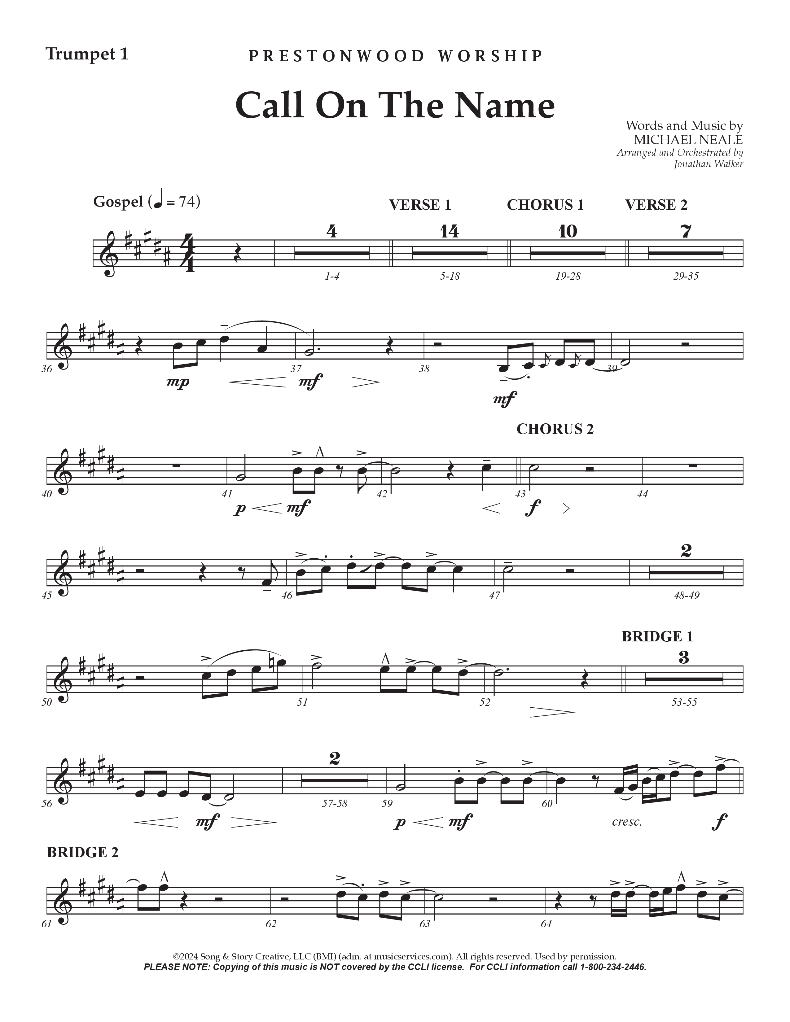 Call On The Name (Choral Anthem SATB) Trumpet 1 (Prestonwood Worship / Arr. Jonathan Walker)