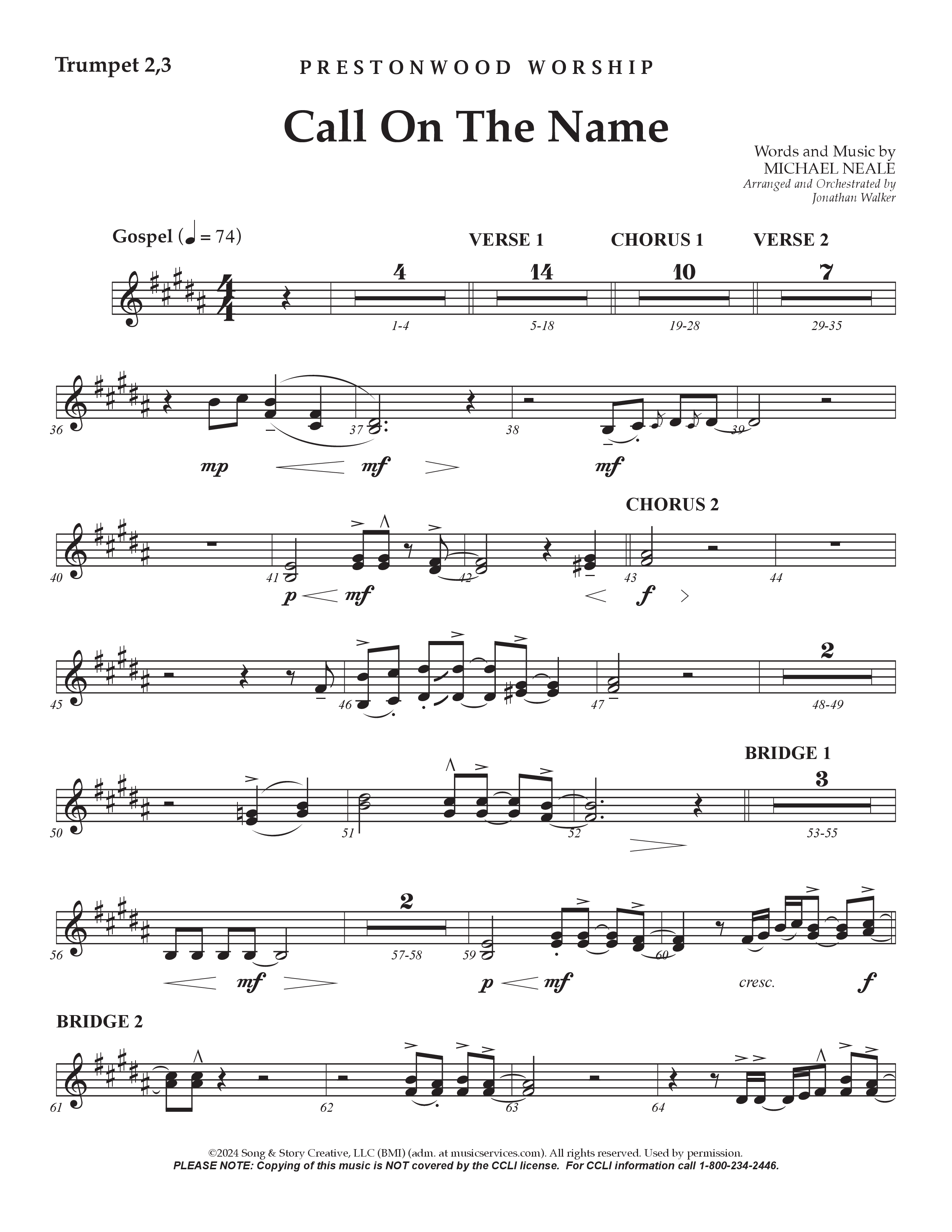 Call On The Name (Choral Anthem SATB) Trumpet 2/3 (Prestonwood Worship / Arr. Jonathan Walker)