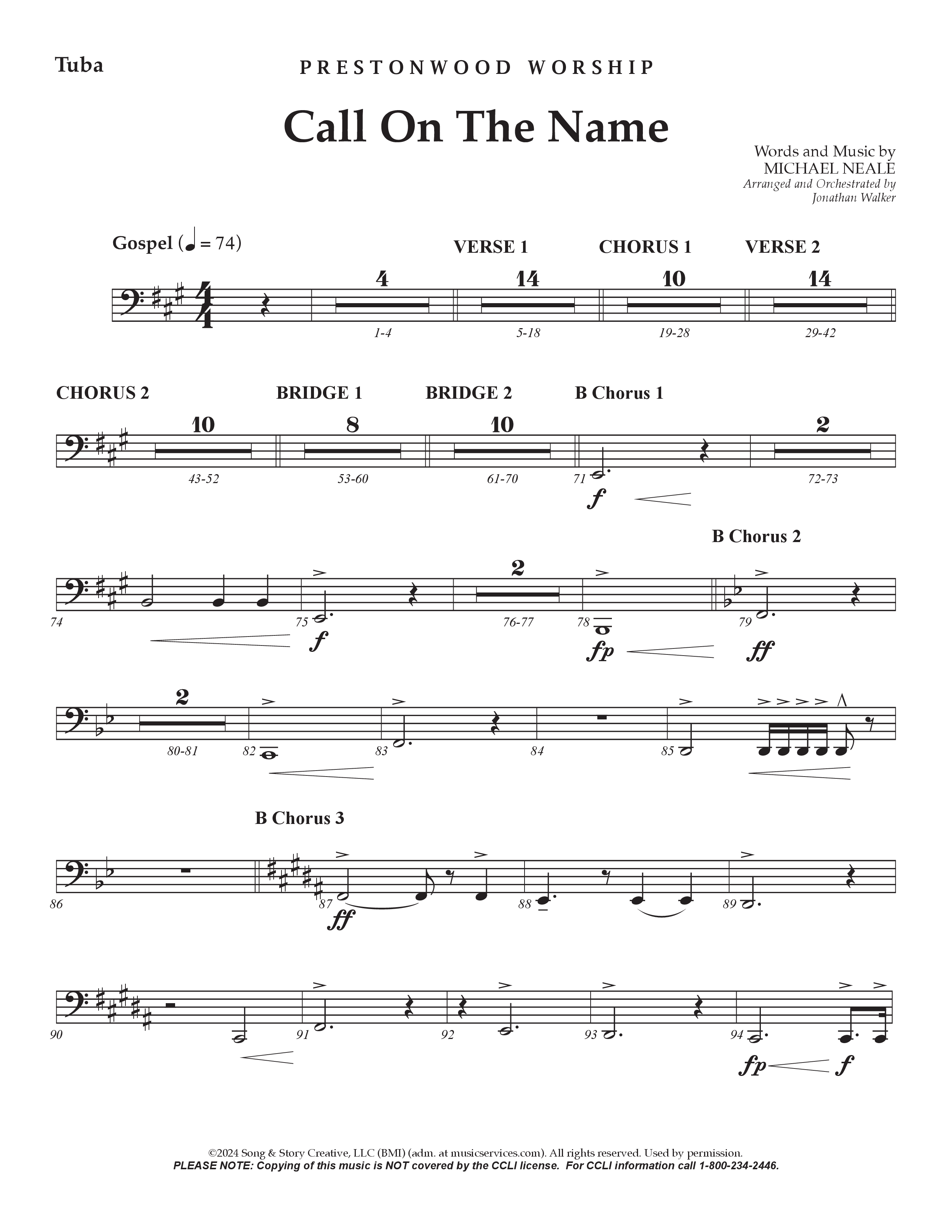 Call On The Name (Choral Anthem SATB) Tuba (Prestonwood Worship / Arr. Jonathan Walker)