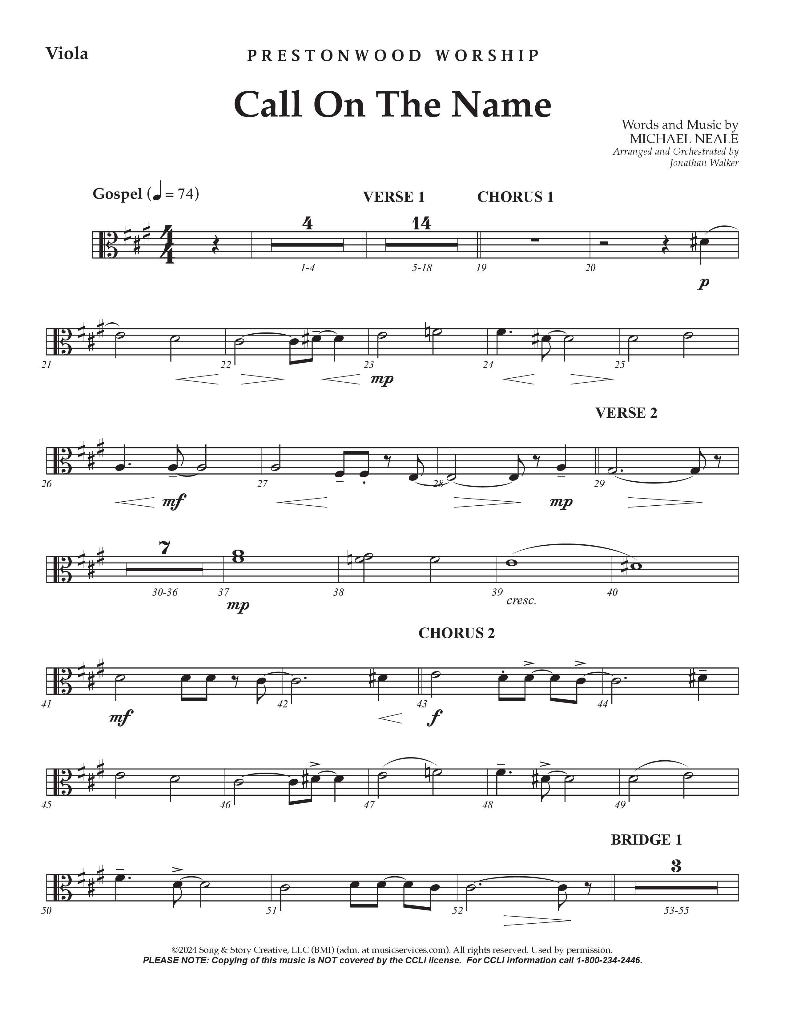 Call On The Name (Choral Anthem SATB) Viola (Prestonwood Worship / Arr. Jonathan Walker)