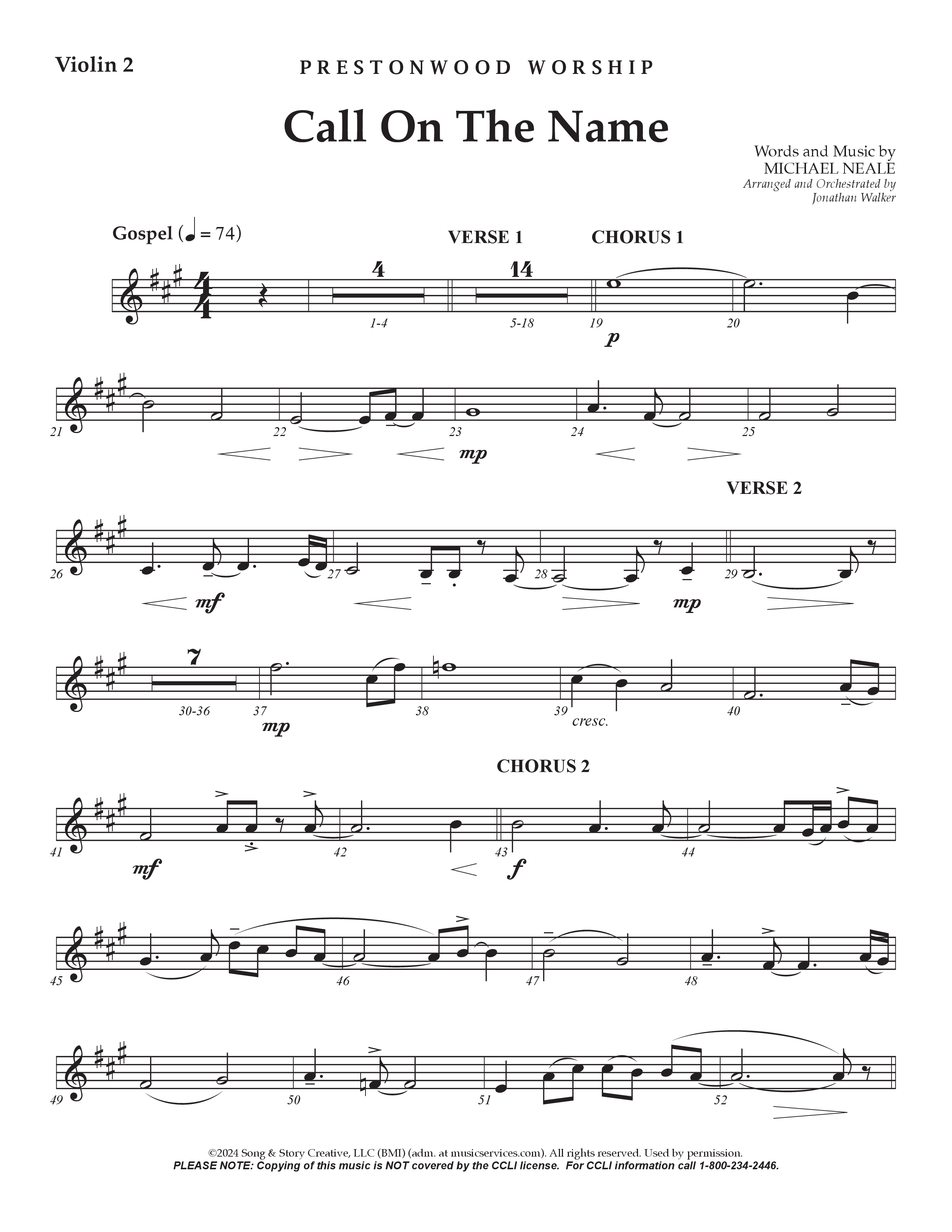 Call On The Name (Choral Anthem SATB) Violin 2 (Prestonwood Worship / Arr. Jonathan Walker)