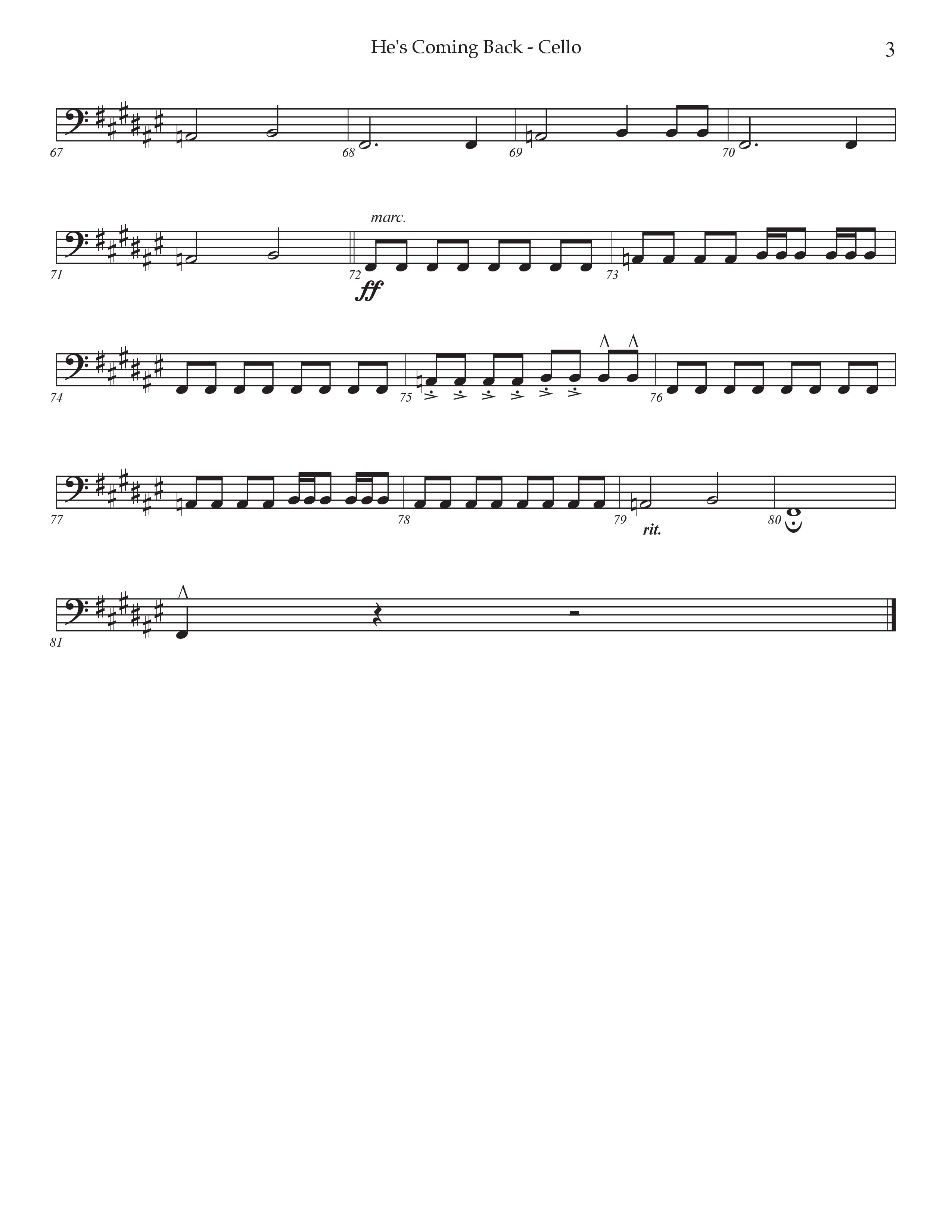 He's Coming Back (Choral Anthem SATB) Cello (Prestonwood Worship / Arr. Jonathan Walker)