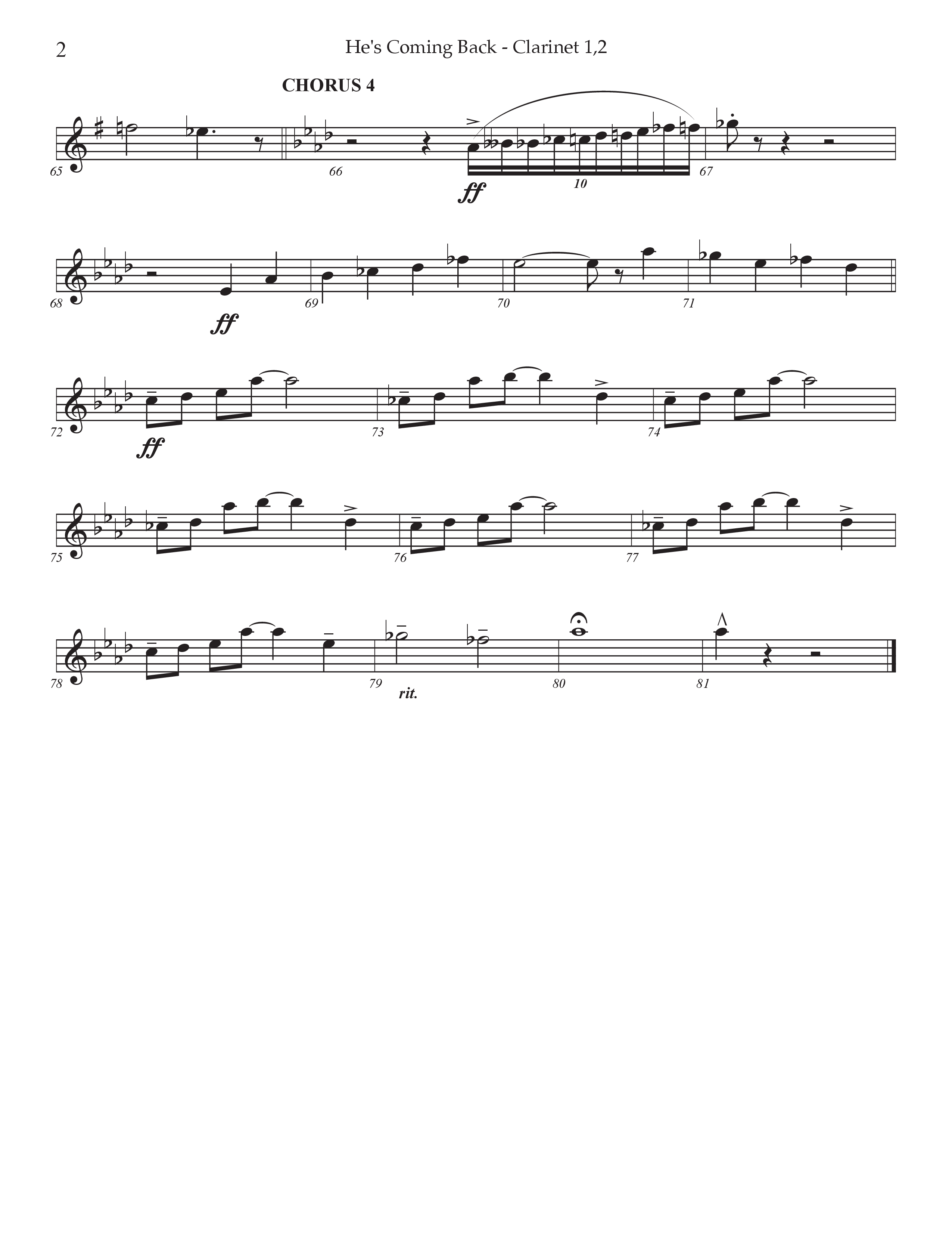 He's Coming Back (Choral Anthem SATB) Clarinet 1/2 (Prestonwood Worship / Arr. Jonathan Walker)