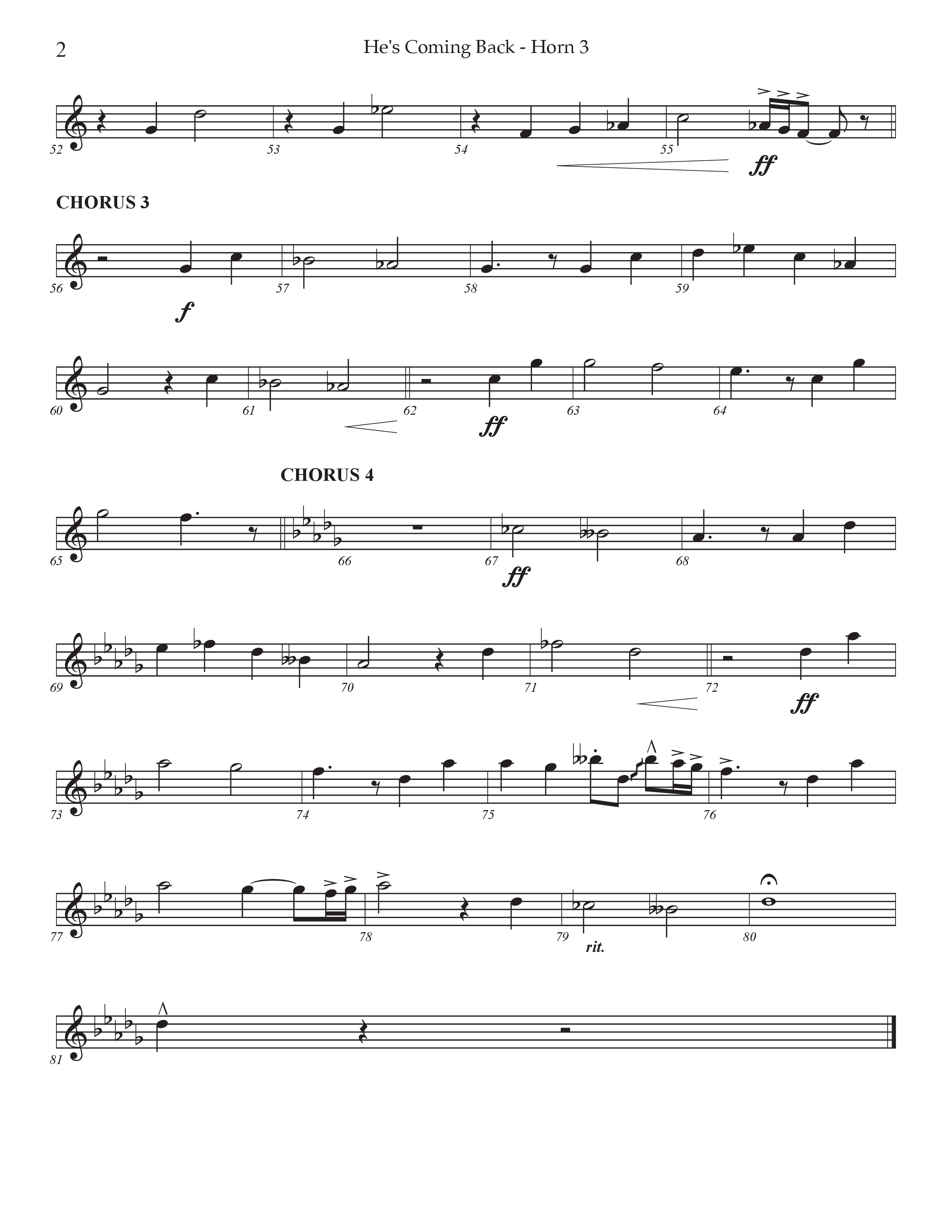 He's Coming Back (Choral Anthem SATB) French Horn 3 (Prestonwood Worship / Arr. Jonathan Walker)