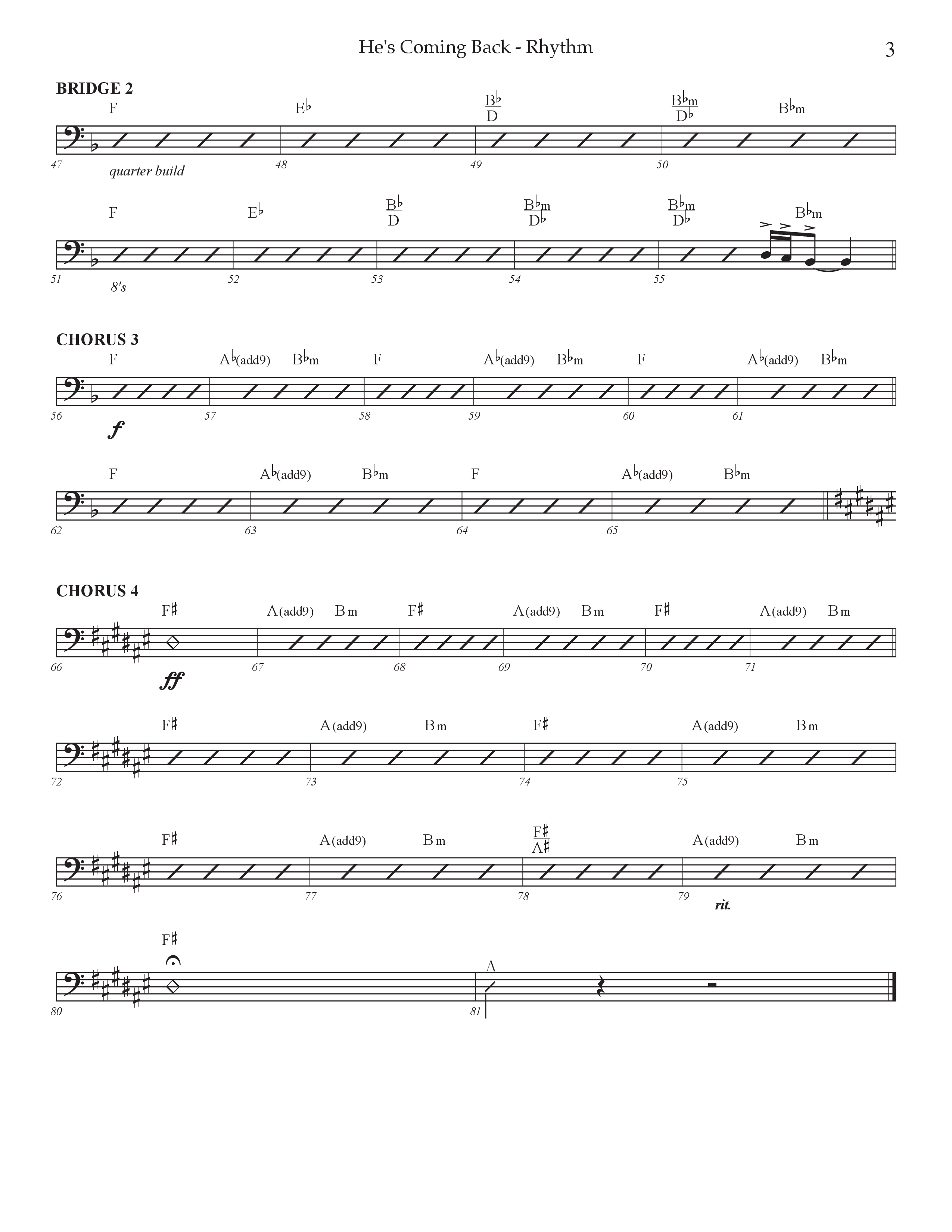 He's Coming Back (Choral Anthem SATB) Rhythm Chart (Prestonwood Worship / Arr. Jonathan Walker)