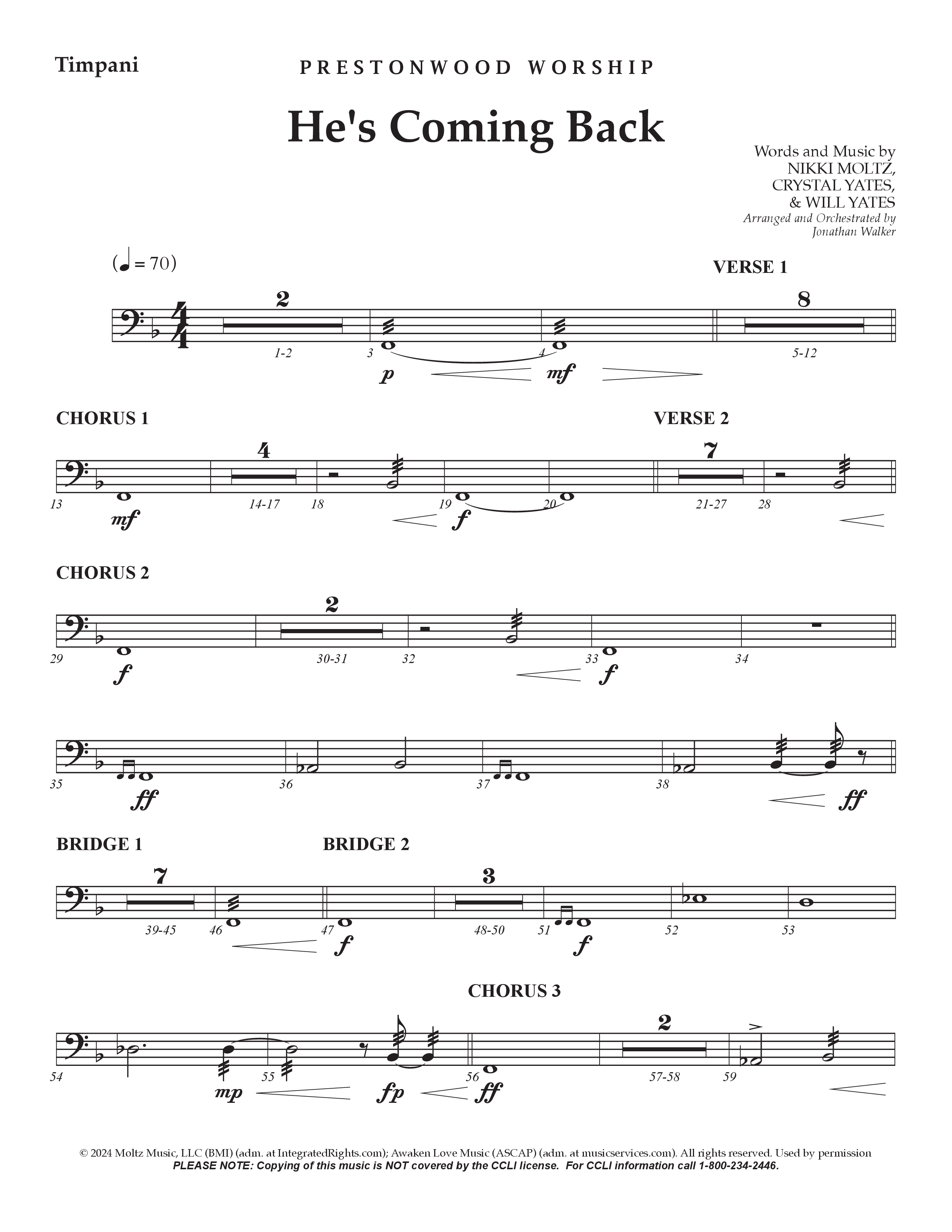 He's Coming Back (Choral Anthem SATB) Timpani (Prestonwood Worship / Arr. Jonathan Walker)